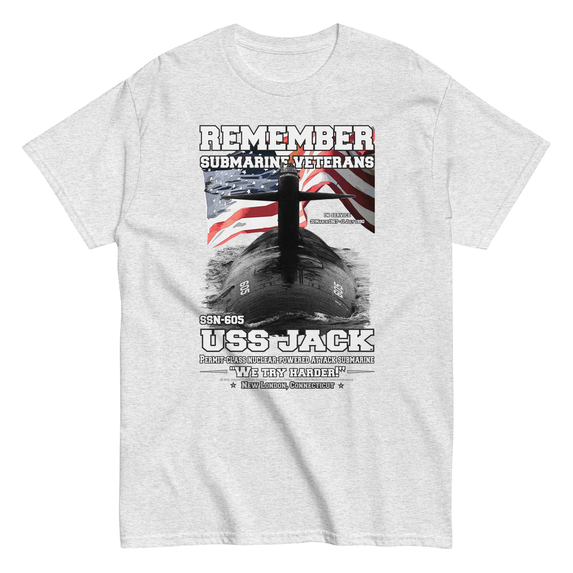 USS JACK SSN-605 Tshirt, US Navy Submarine Veterans T-Shirt, Comancha United States Ships T-shirts, USS JACK SSN-605 Submarine  T-Shirt,