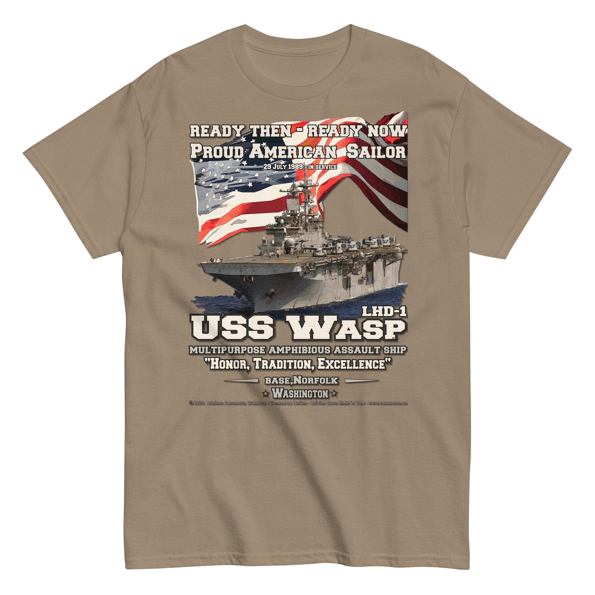 USS Wasp LHD-1 Amphibious Assault Ship classic t-shirt , Comancha T-shirts,