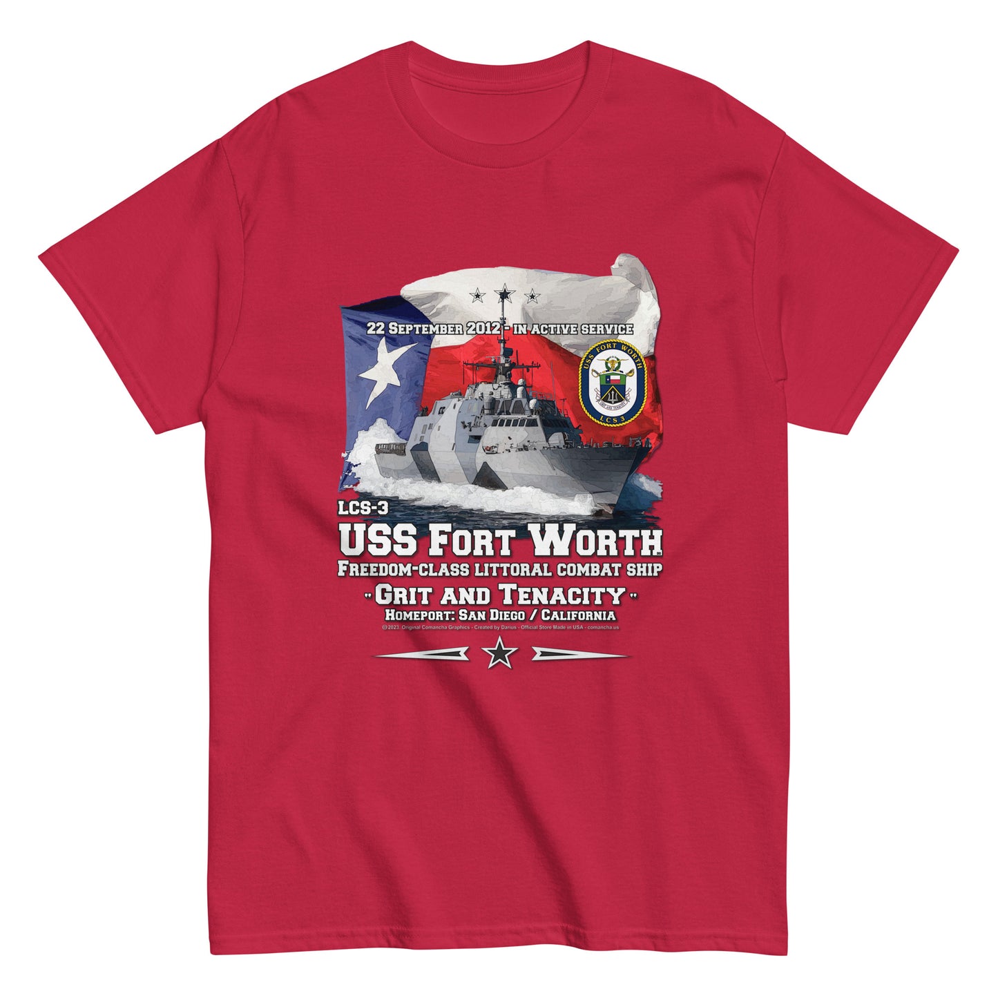 USS FORT WORTH tee, USS FORT WORTH veterans tee,USS FORT WORTH LCS-3 Littoral Combat Ship Veterans Classic Tee, Comancha Navy T-shirt,