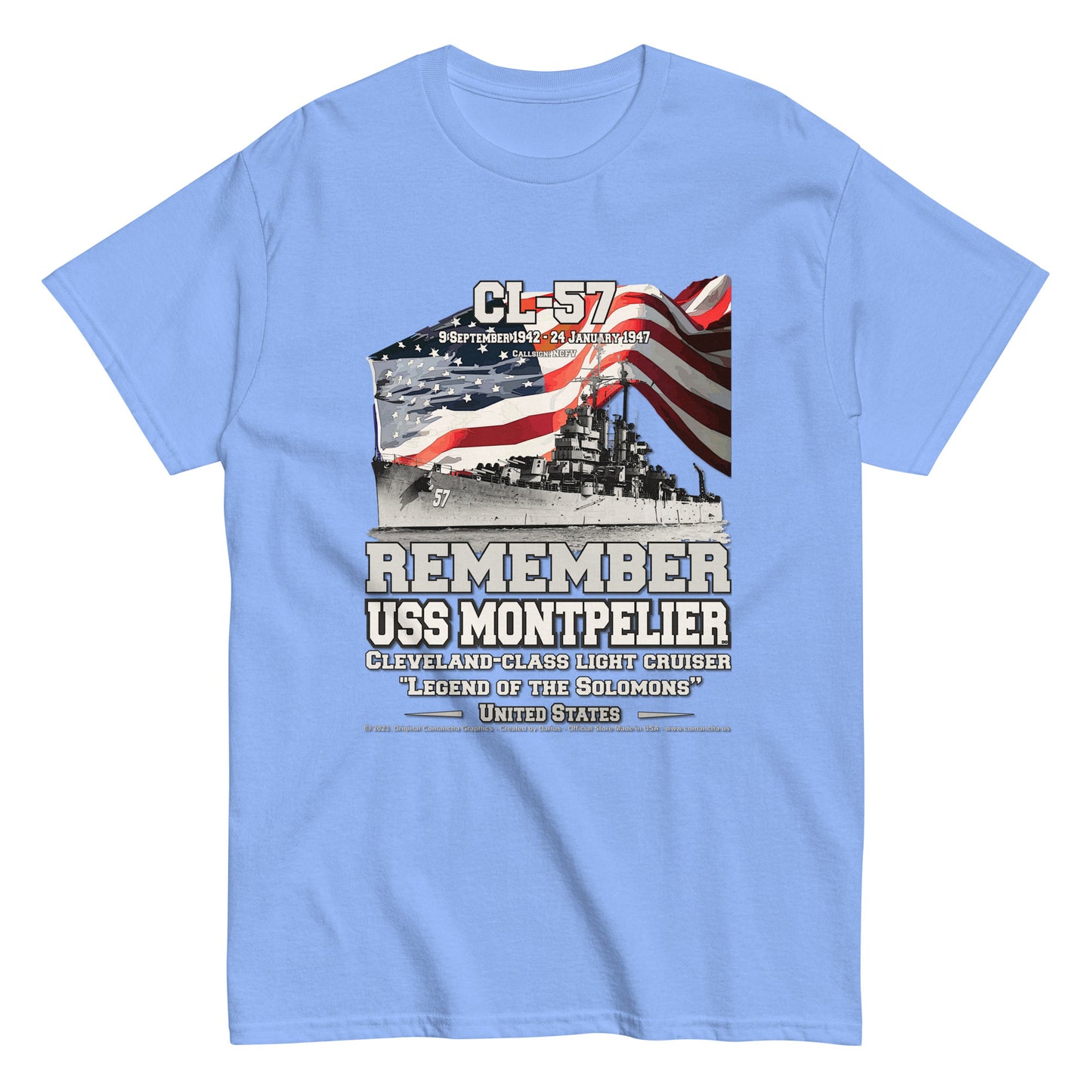 USS MONTPELIER CL-57 Light Cruiser Classic T-Shirt, Comancha Navy T-shirts,