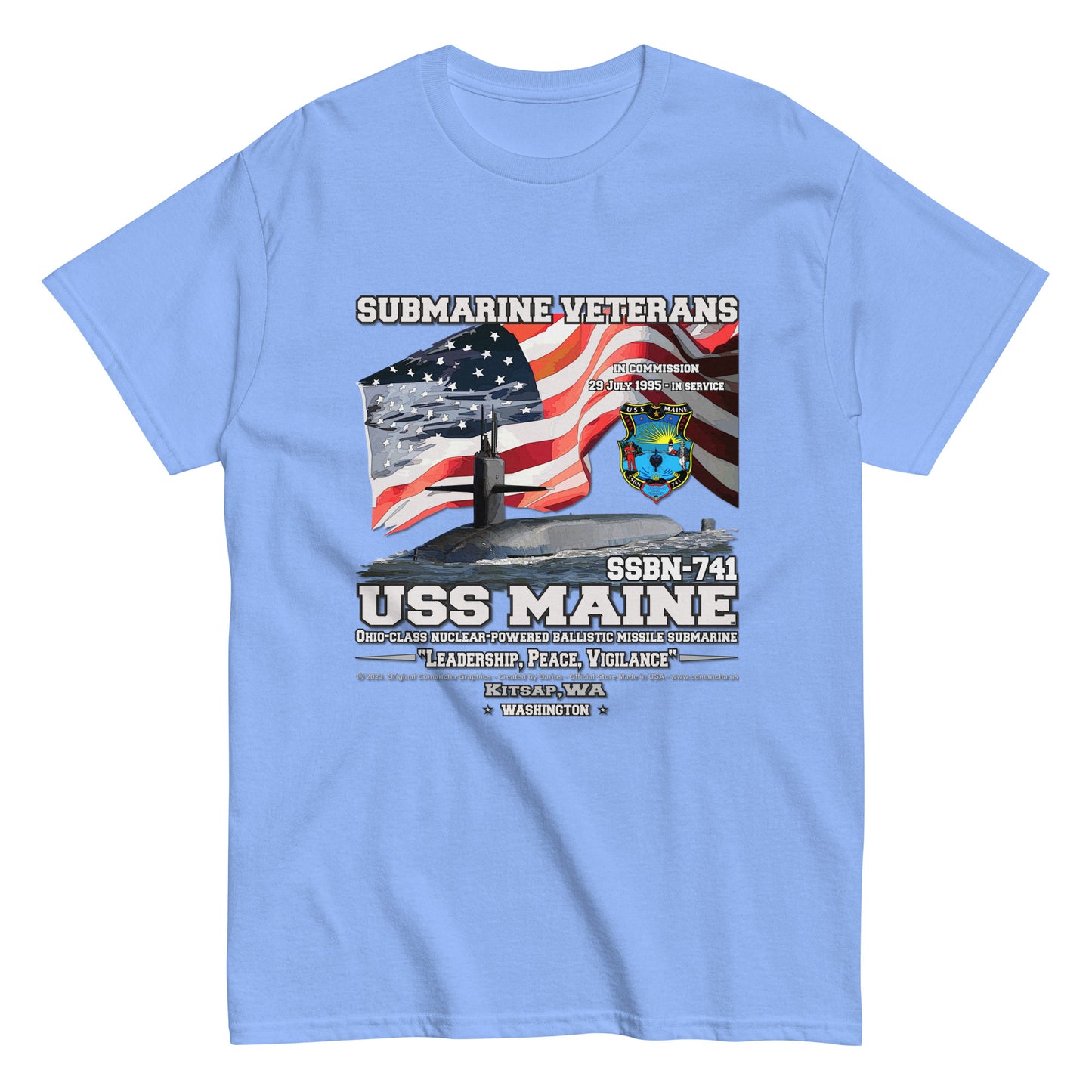 USS MAINE SSBN-741 Submarine Veterans Classic T-Shirts, USS MAINE SSBN-741 Veterans T-Shirts,