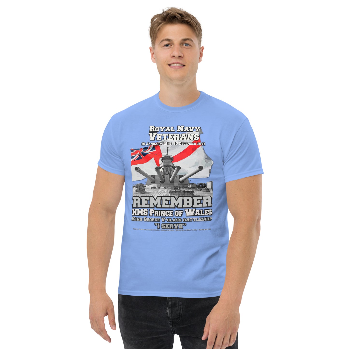 HMS PRINCE OF WALES Royal Navy Battleship T-Shirt, HMS PRINCE OF WALES T-Shirt, HMS PRINCE OF WALES veterans tee, HMS PRINCE OF WALES royal navy tee, comancha tees,