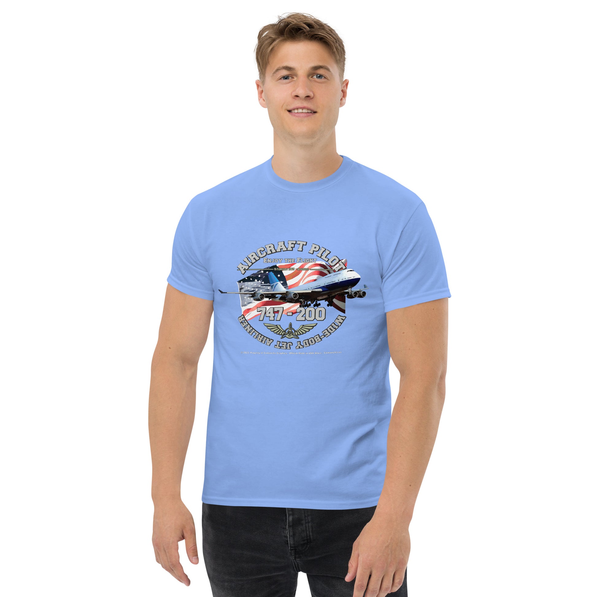 747 - 200 Aircraft Pilot T-shirt ,747 AIRLINER TEE,747 t-shirt,comancha,