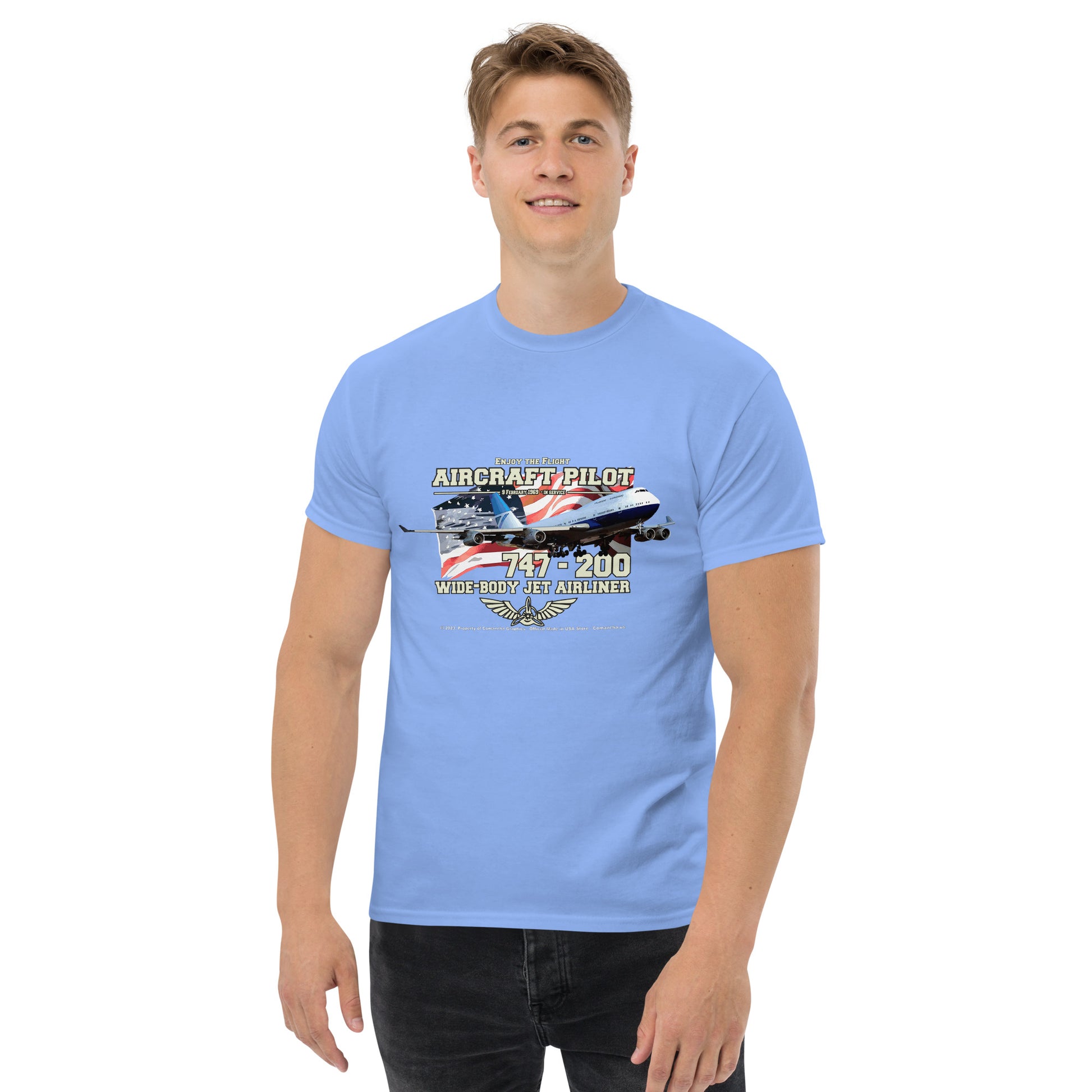 747 - 200 Aircraft Pilot T-shirt ,747 AIRLINER TEE,747 t-shirt,comancha,