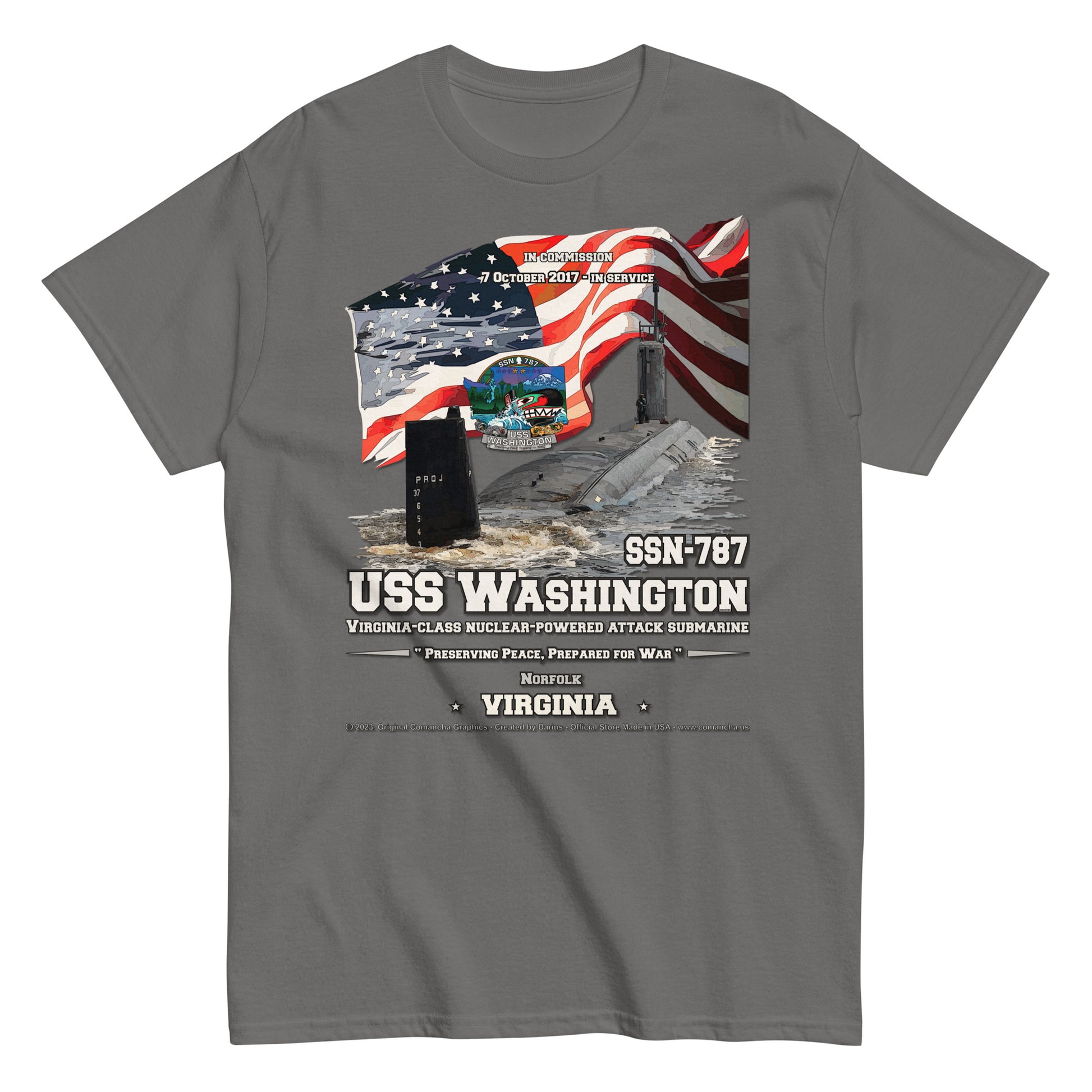 USS WASHINGTON SSN-787 Submarine T-shirt, Comancha T-shirt,
