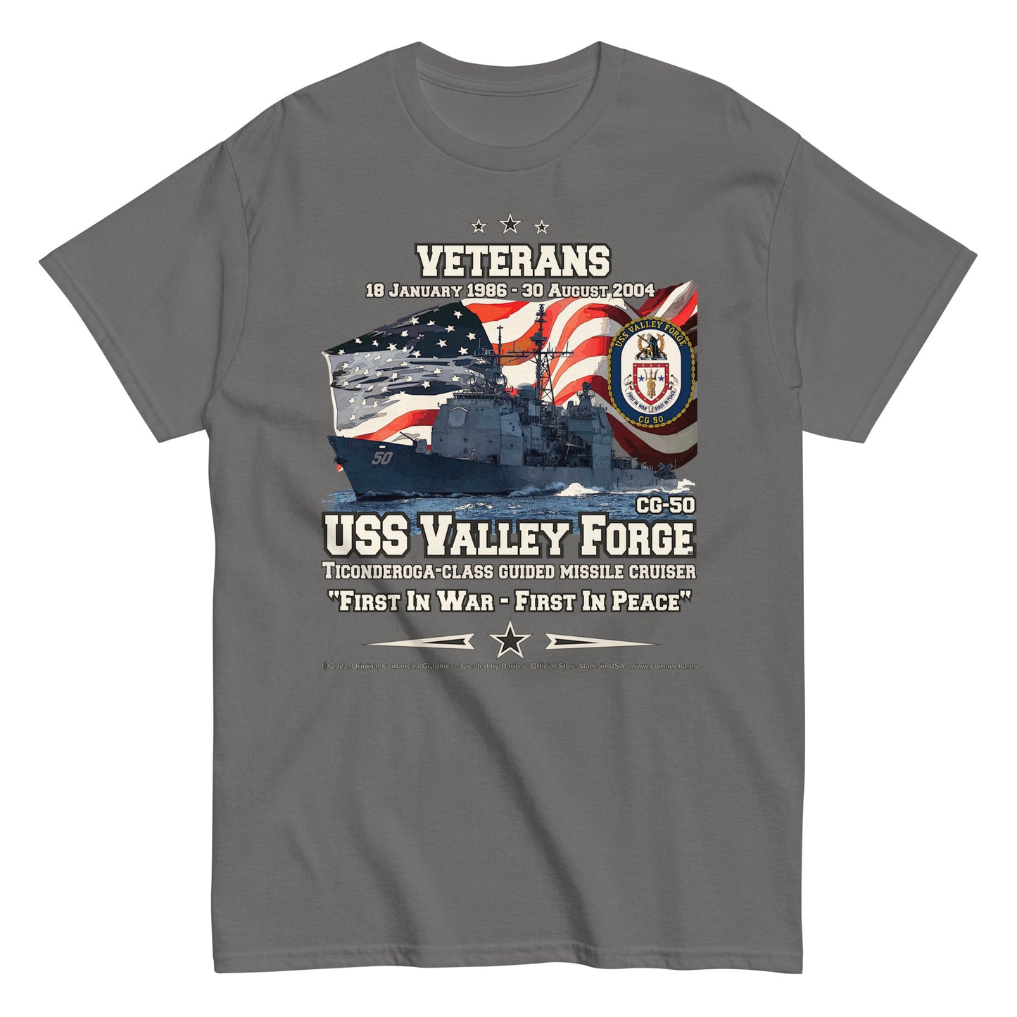 USS VALLEY FORGE CG-50 Guided Missle Cruiser T-shirt, Comancha T-shirt,