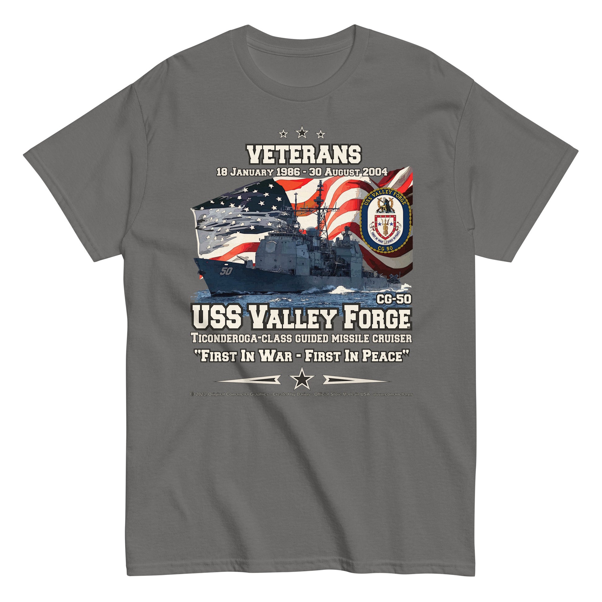 USS VALLEY FORGE CG-50 Guided Missle Cruiser T-shirt, Comancha T-shirt,