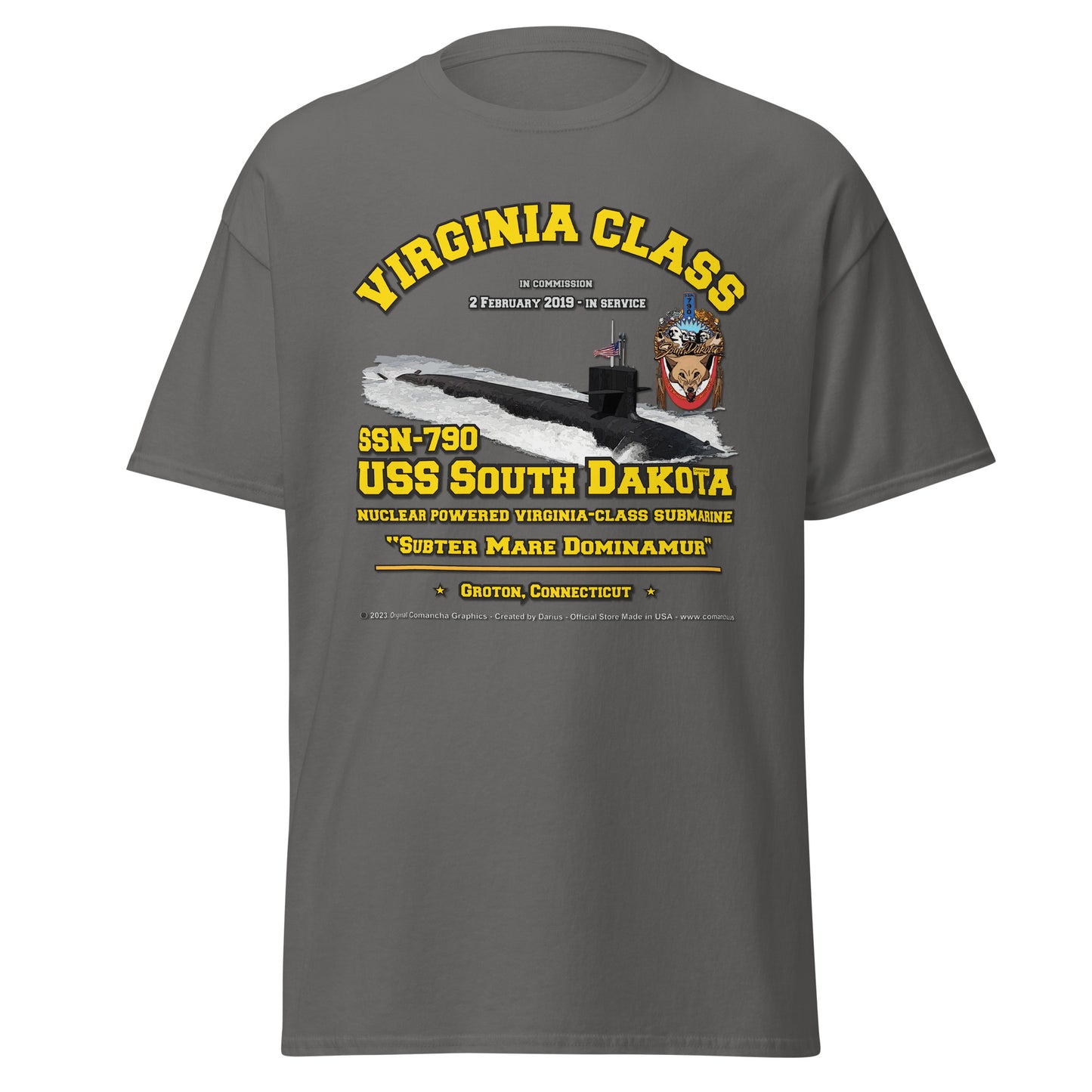 USS SOUTH DAKOTA SSN-790 Submarine Veterans T-Shirt, Comancha Navy tees,