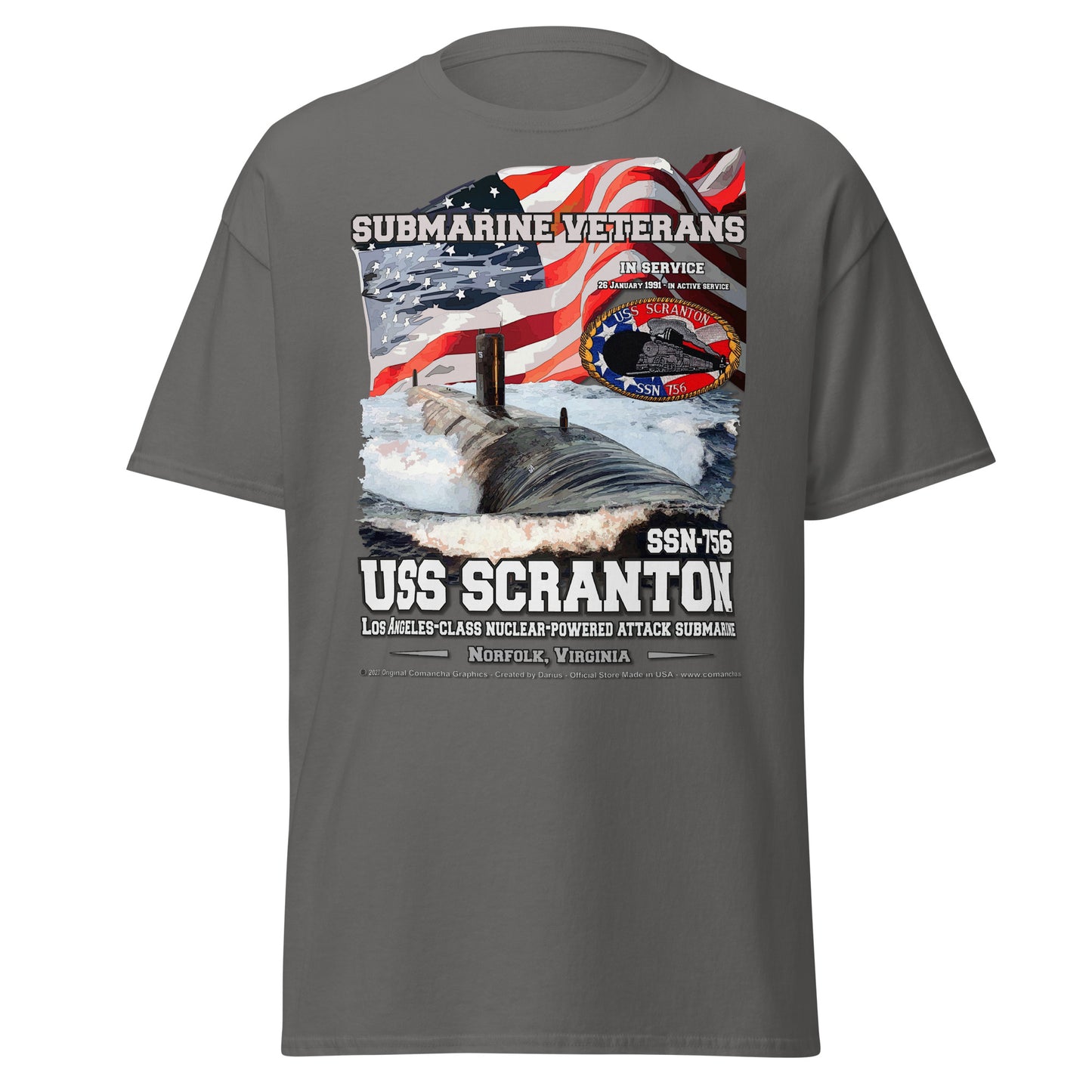 USS SCRANTON SSN-756 Submarine Veterans T-shirt, Comancha Navy T-shirts,