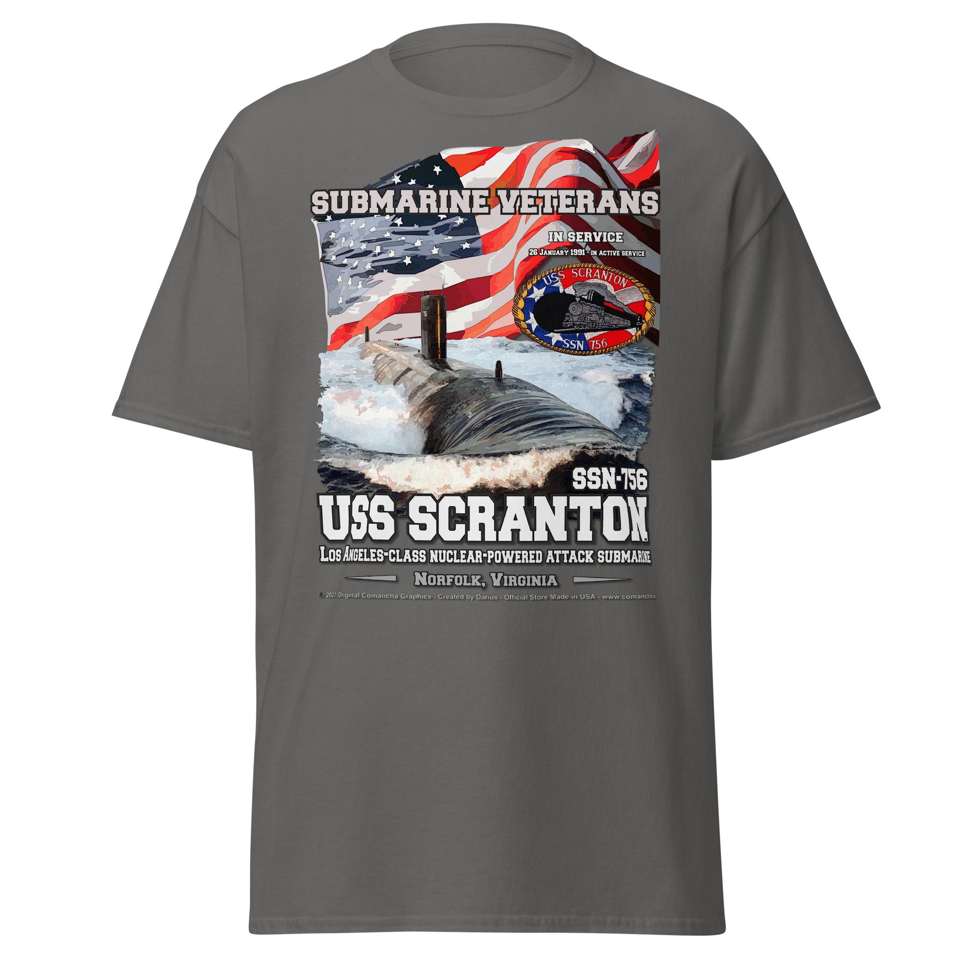 USS SCRANTON SSN-756 Submarine Veterans T-shirt, Comancha Navy T-shirts,