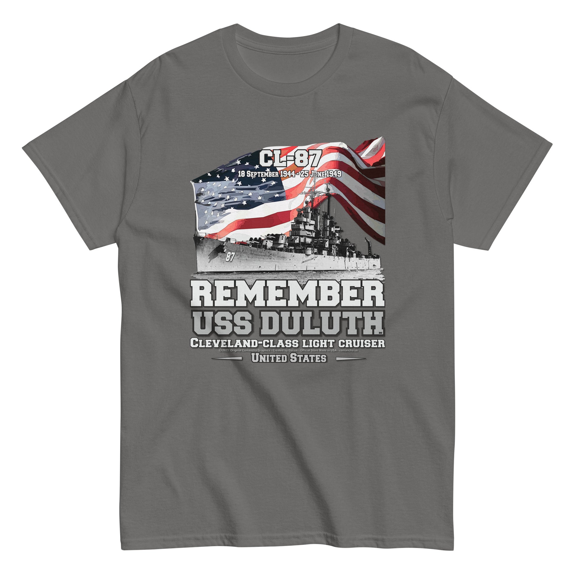 USS DULUTH CL-87 tee, USS DULUTH CL-87 Veterans tee,USS DULUTH CL-87 Light Cruiser Veterans Classic Tee, Comancha.us Online store,