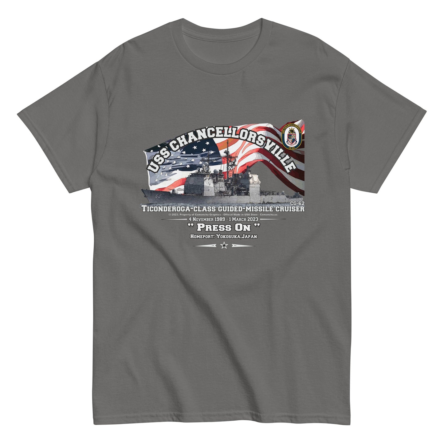 USS Chancellorsville CG-62 Cruiser T-shirt,USS Chancellorsville t-shirt,USS Chancellorsville cruiser tee, us navy veterans tee,comancha store,