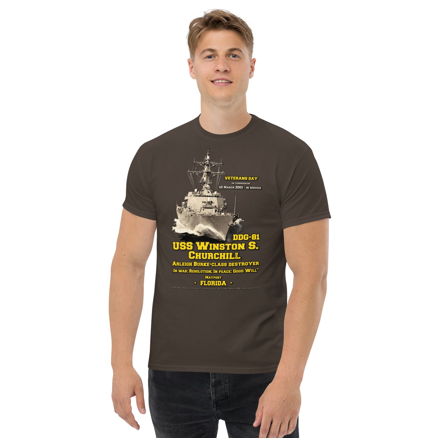 USS Winston Churchill DDG-81 Destroyer T-Shirt, Comancha Military Design,