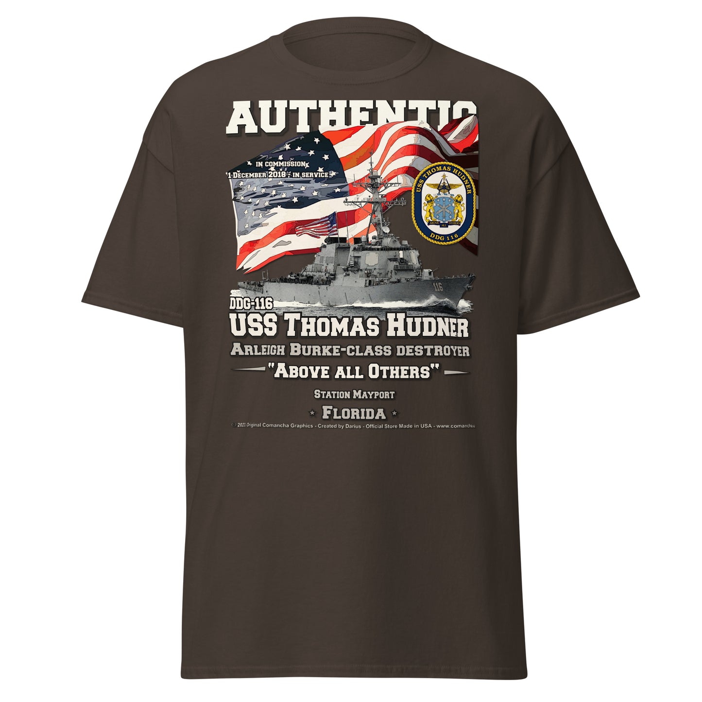 USS THOMAS HUDNER DDG-116 Destroyer Veterans Tee, Comancha Graphics,