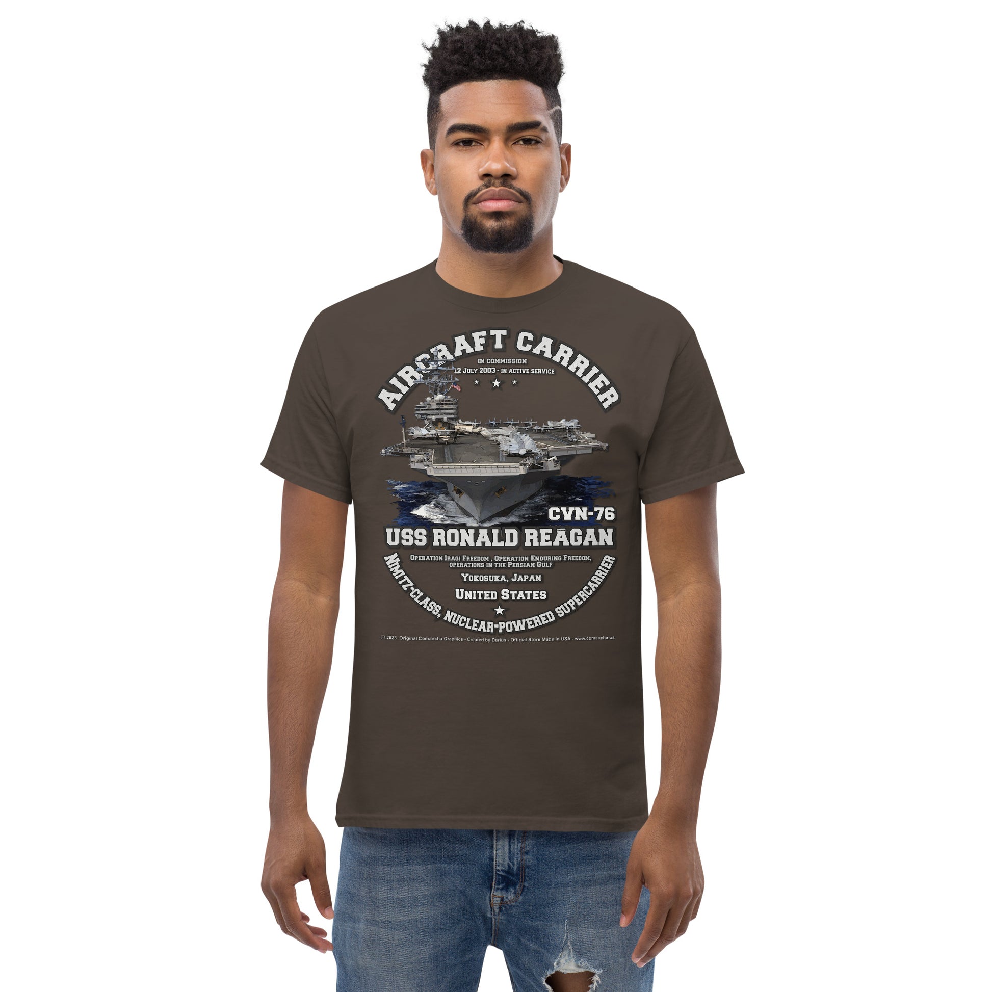 USS RONALD REAGAN CVN-76 Aircraft Carrier Veterans classic T-shirt, Comancha Military T-shirts,