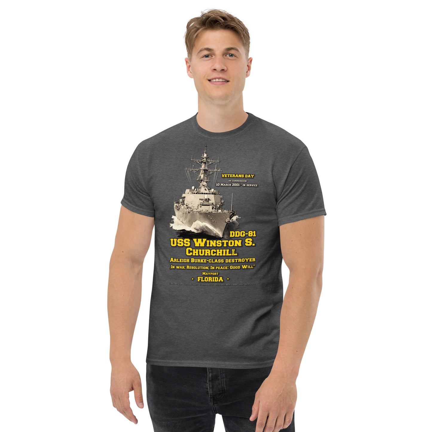 USS Winston Churchill DDG-81 Destroyer T-Shirt, Comancha Military Design,