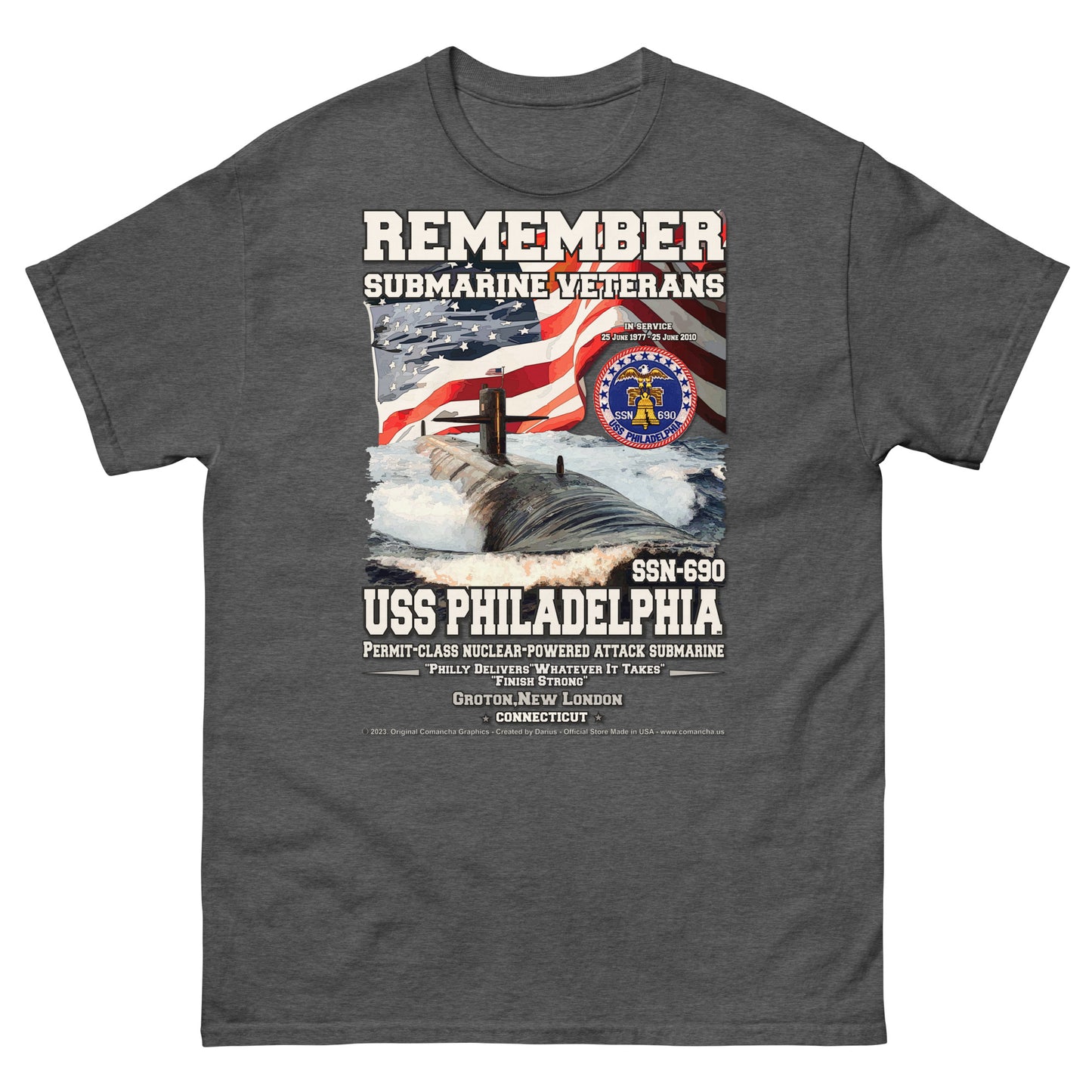 USS PHILADELPHIA SSN-690 Submarine Veterans Classic T-Shirt, Comancha T-Shirts,