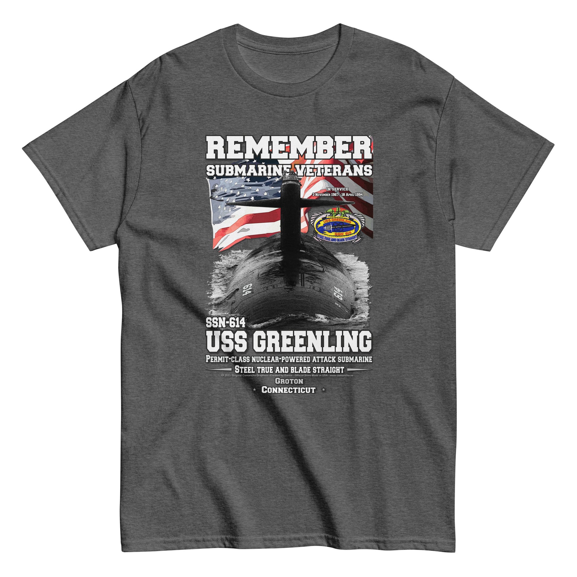 USS GREENLING SSG-614 tee, USS GREENLING SSG-614 veterans tee,USS GREENLING SSG-614 Submarine Veterans Classic Tee, Comancha Tees Store,