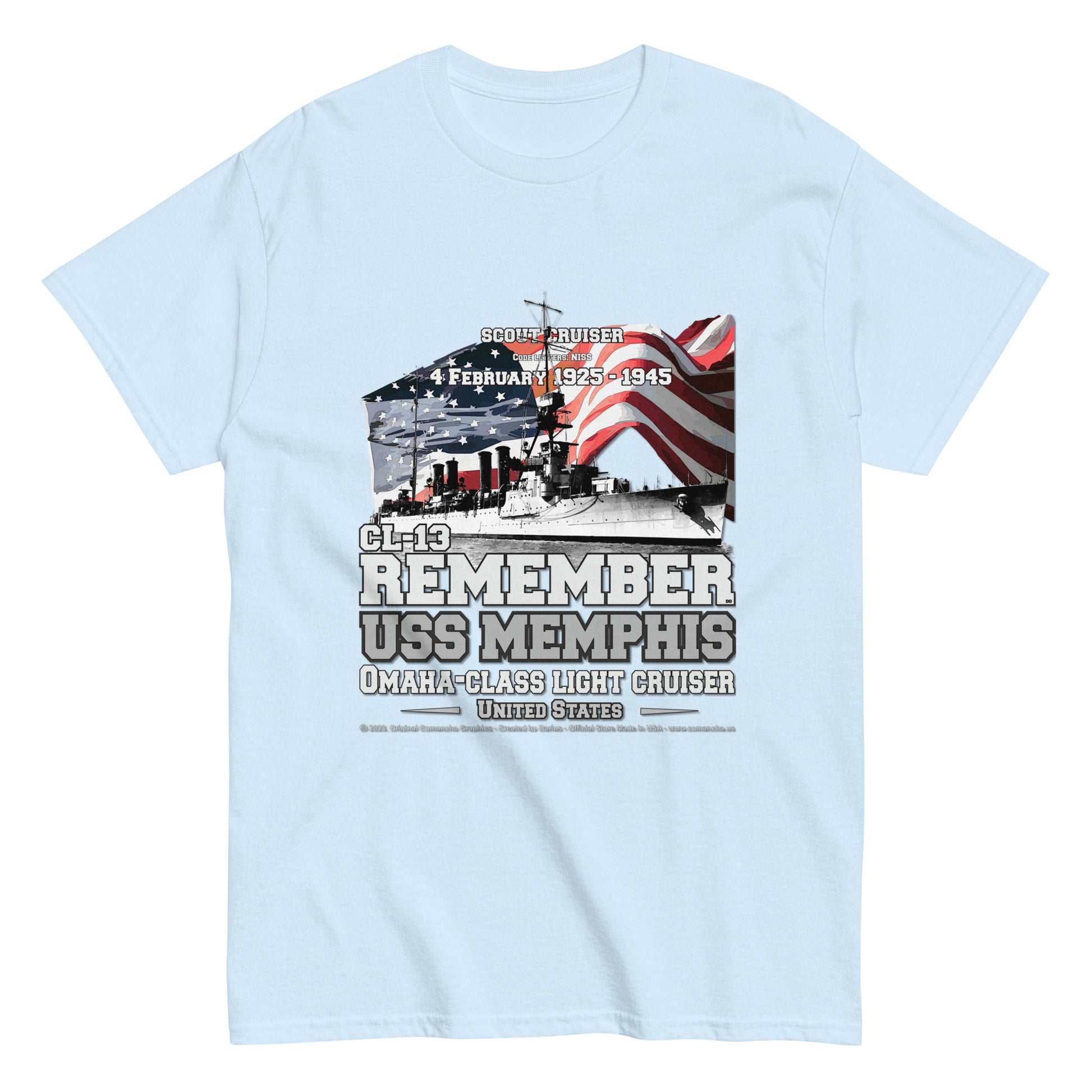 USS MEMPHIS CL-13 Light Cruiser Veterans Classic T-Shirt, Comancha Navy T-shirts,