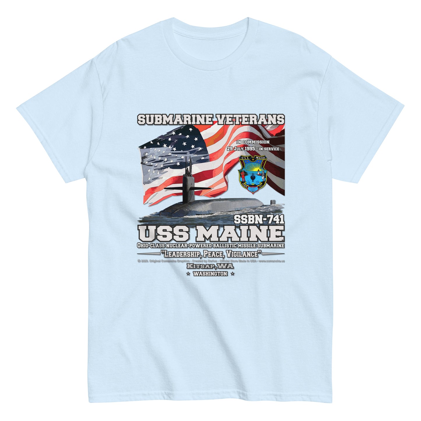 USS MAINE SSBN-741 Submarine Veterans Classic T-Shirts, USS MAINE SSBN-741 Veterans T-Shirts,
