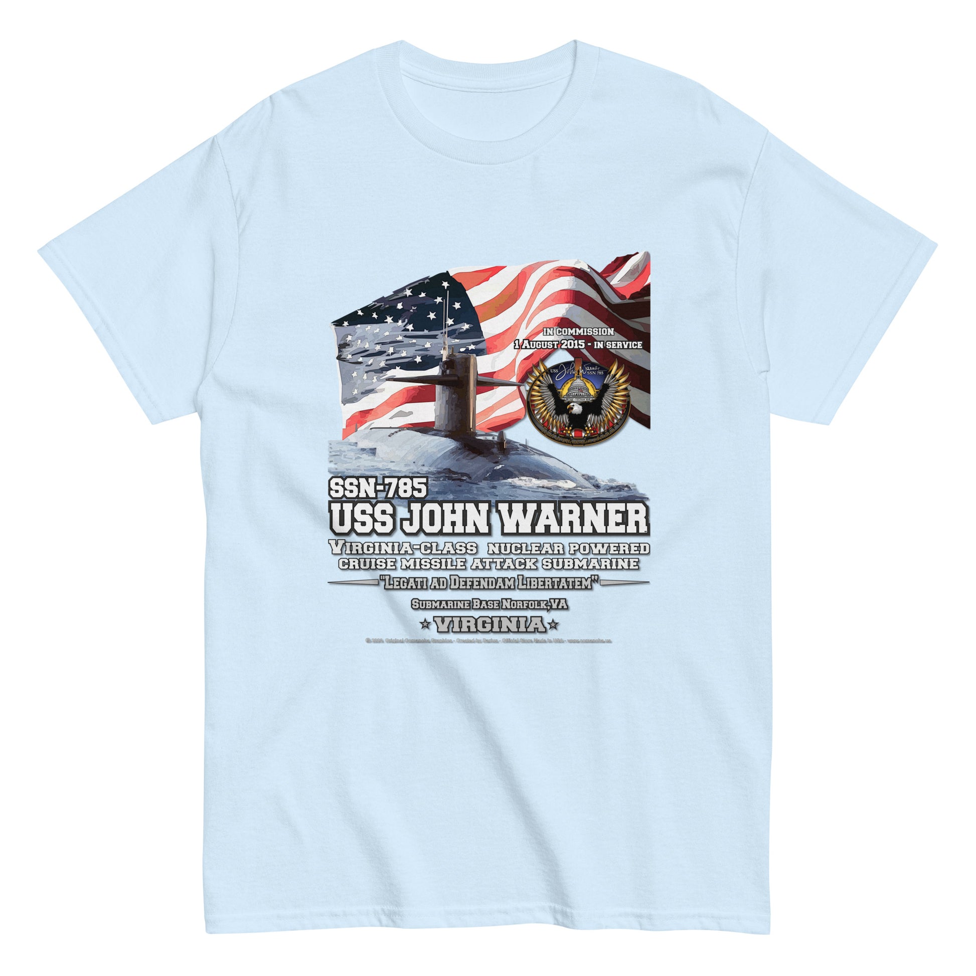 USS JOHN WARNER SSN-785 tee, Submarine Veterans T-Shirt, USS JOHN WARNER SSN-785 Submarine Veterans T-Shirt, Comancha US Military T-Shirt, Comancha Military T-Shirt, The 100% cotton men's classic tee,