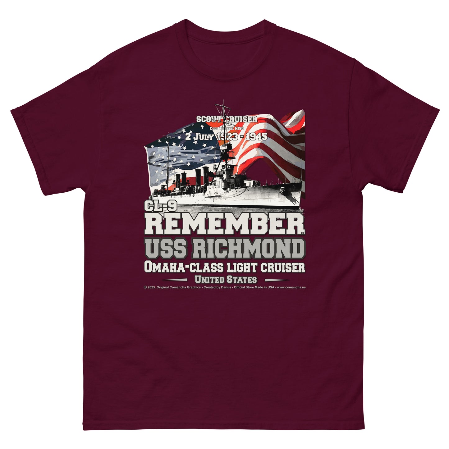 USS RICHMOND CL-9 Light Cruiser Veterans classic T-shirt, Comancha Navy T-shirts,