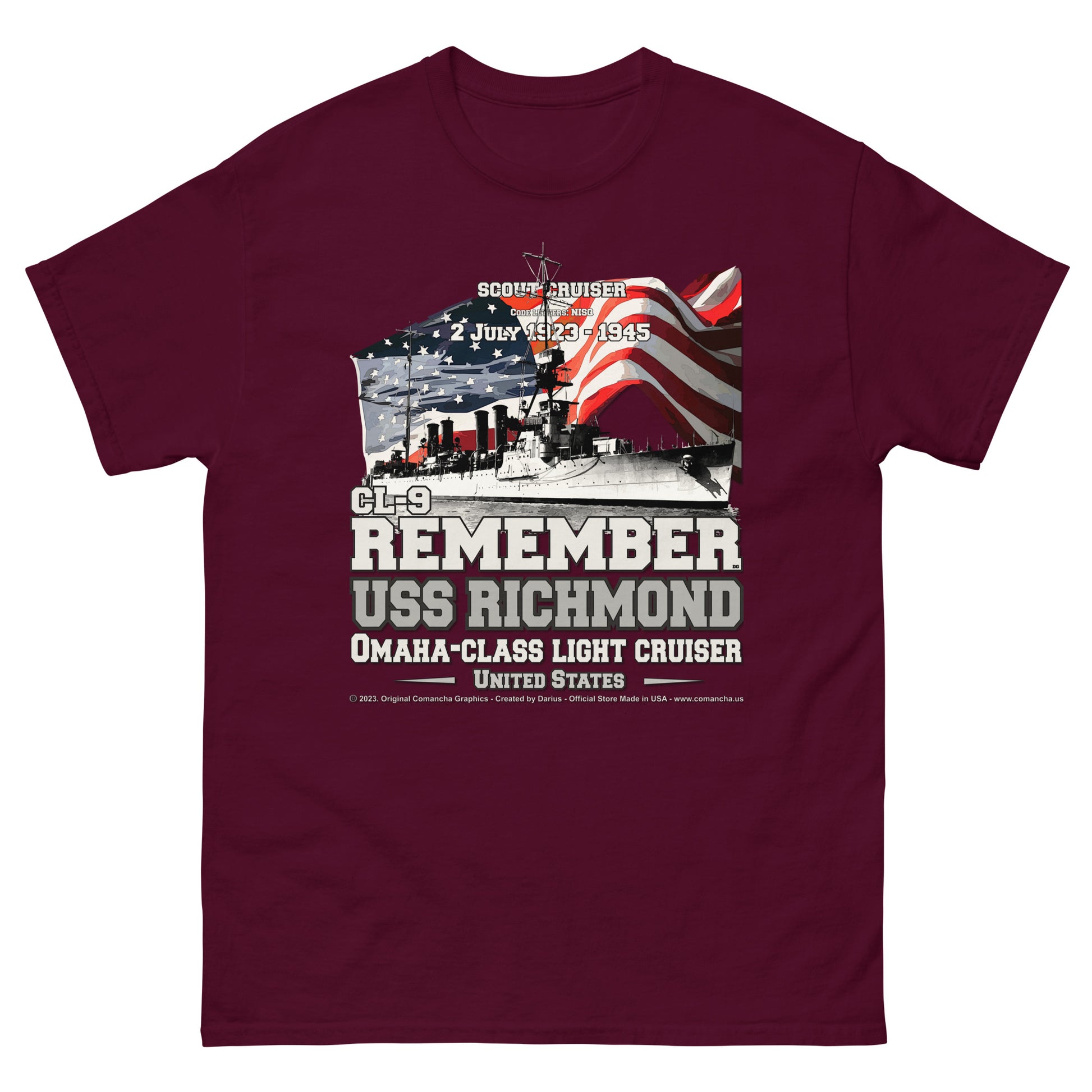 USS RICHMOND CL-9 Light Cruiser Veterans classic T-shirt, Comancha Navy T-shirts,