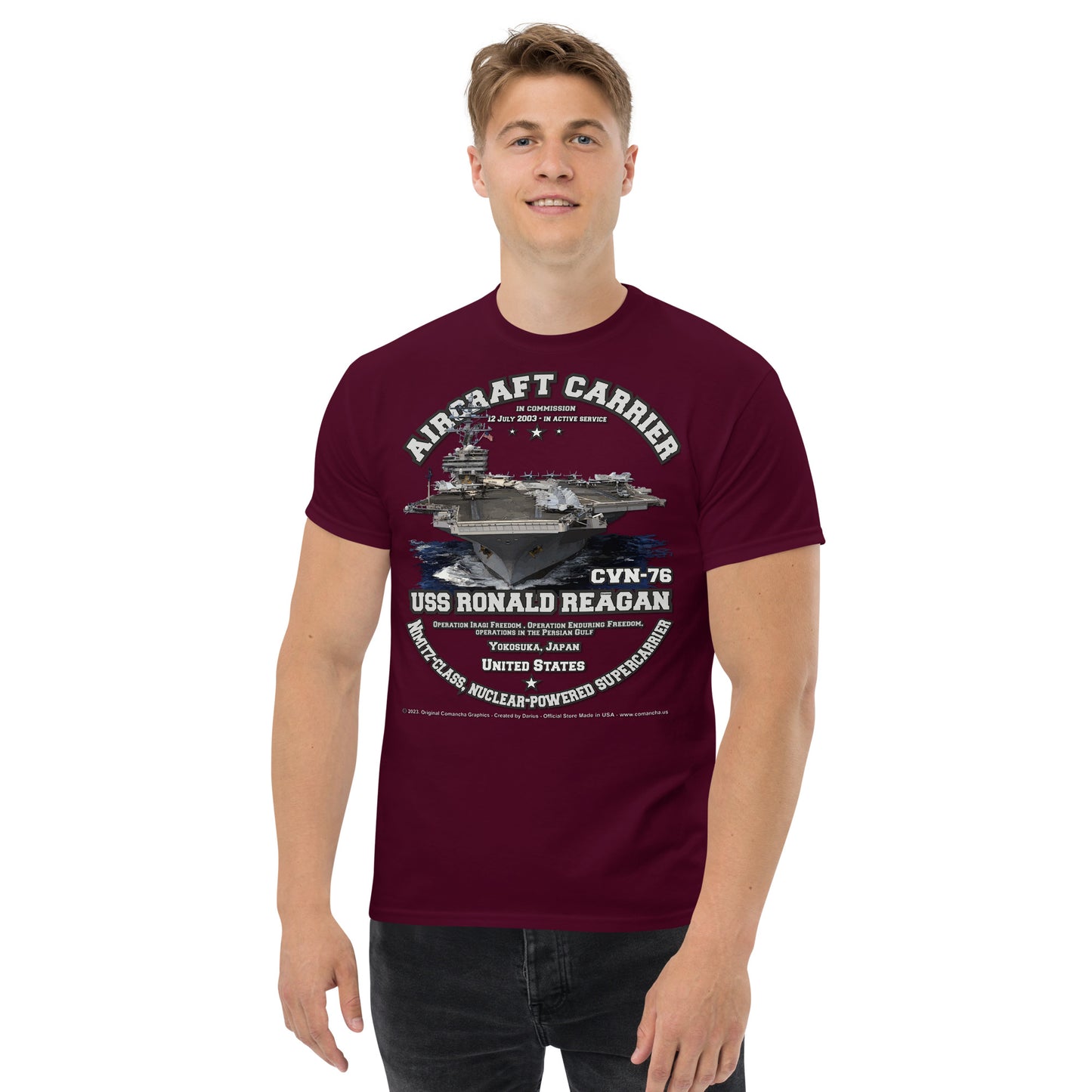 USS RONALD REAGAN CVN-76 Aircraft Carrier Veterans classic T-shirt, Comancha Military T-shirts,