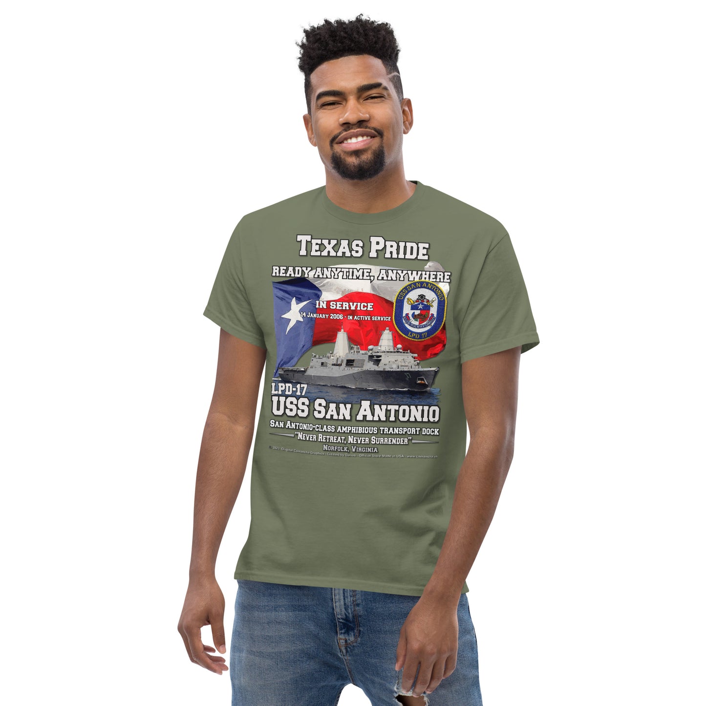 USS SAN ANTONIO LPD-17 Amphibious Transport Dock Veterans classic t-shirt, Comancha T-shirts,