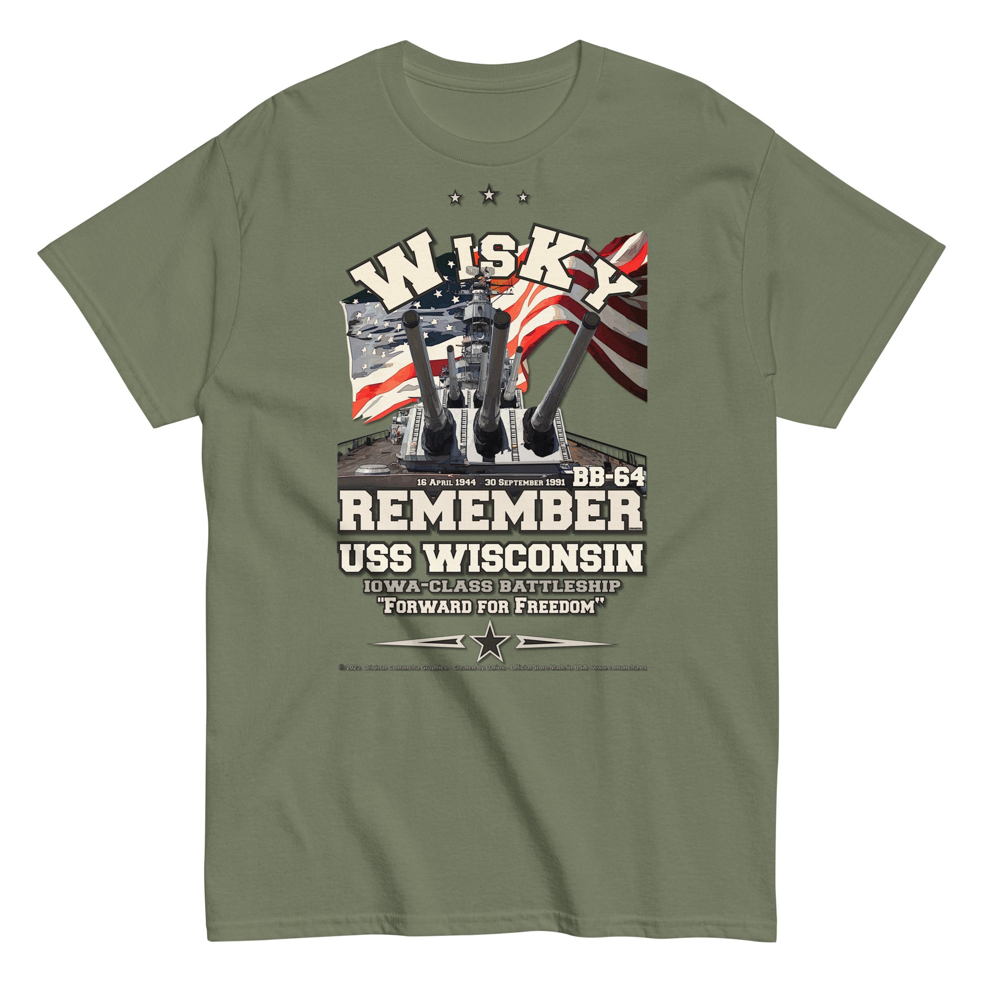 USS Wisconsin BB-64 US Battleship T-Shirt, Comancha T-shirts,
