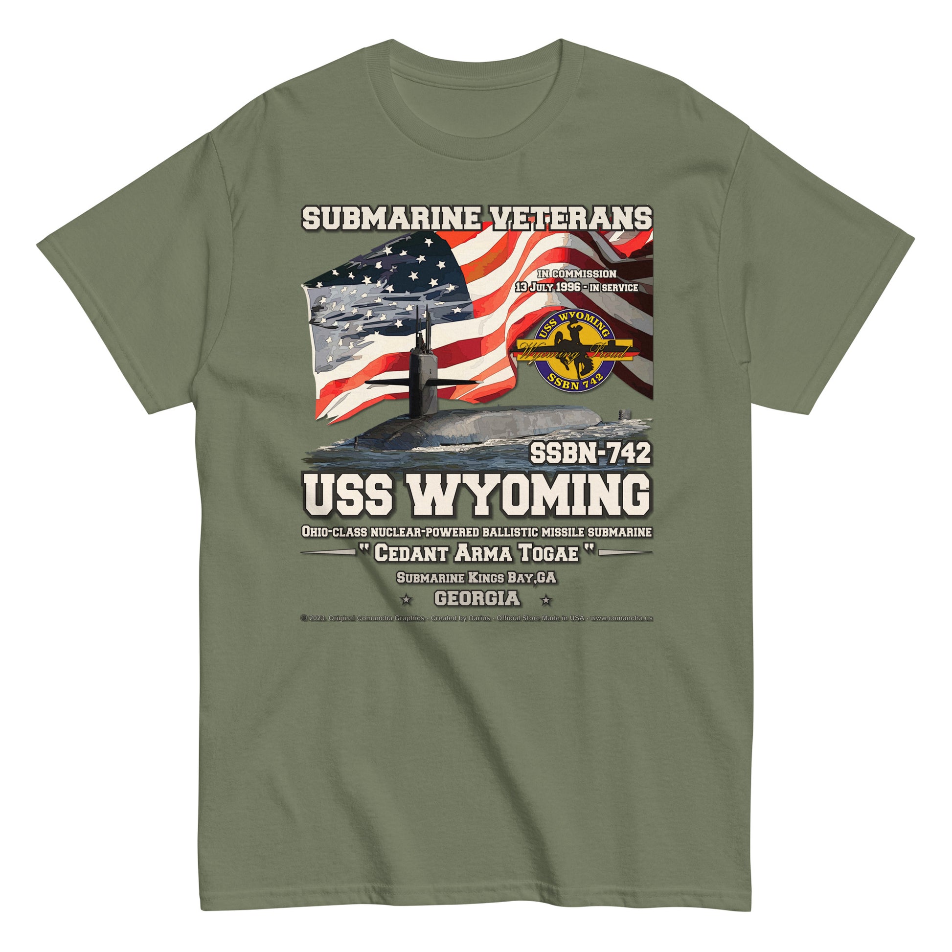 USS WYOMING SSBN-742 Submarine T-shirt, Comancha T-shirts,