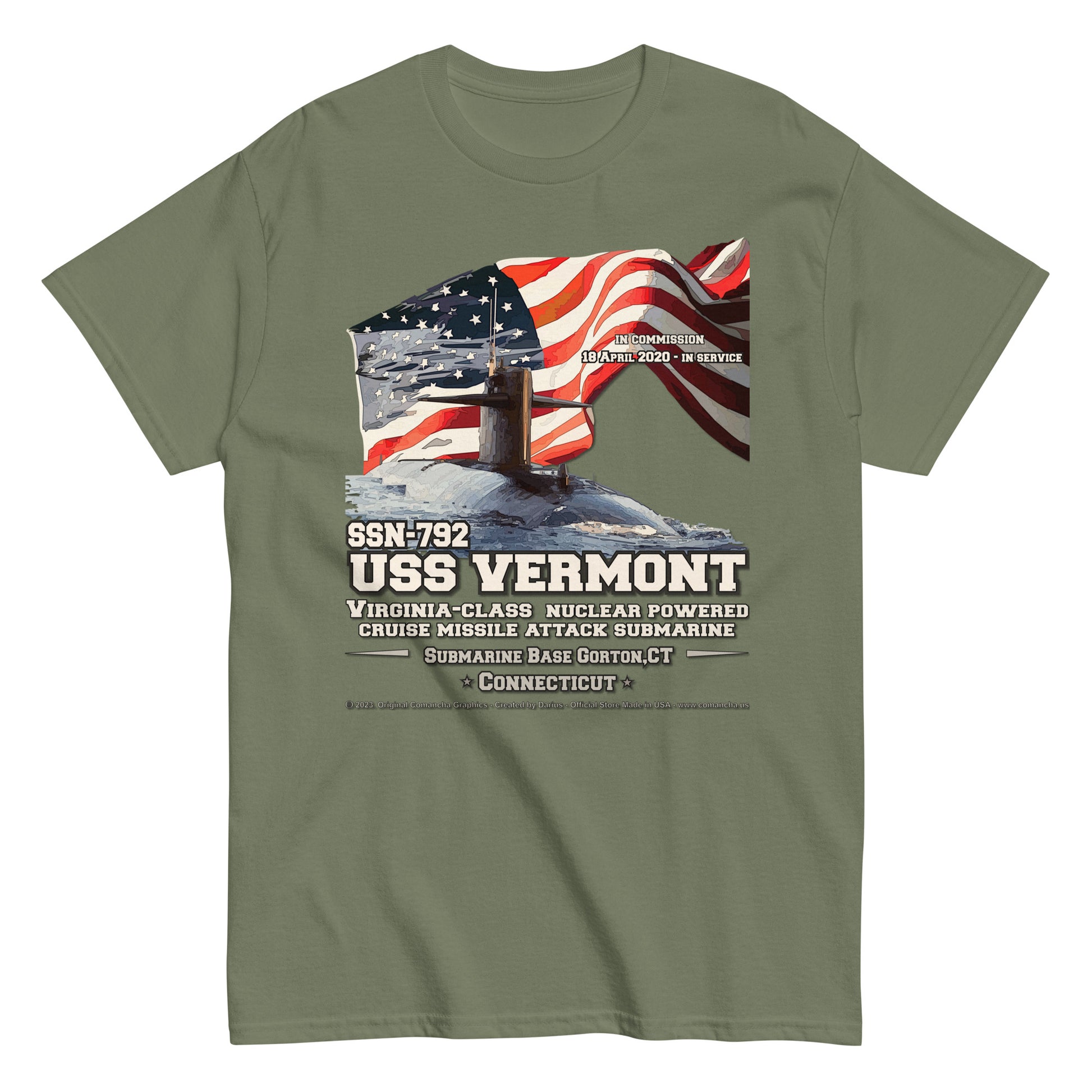 USS VERMONT SSN-792 Submarine T-shirt, Comancha T-Shirt,