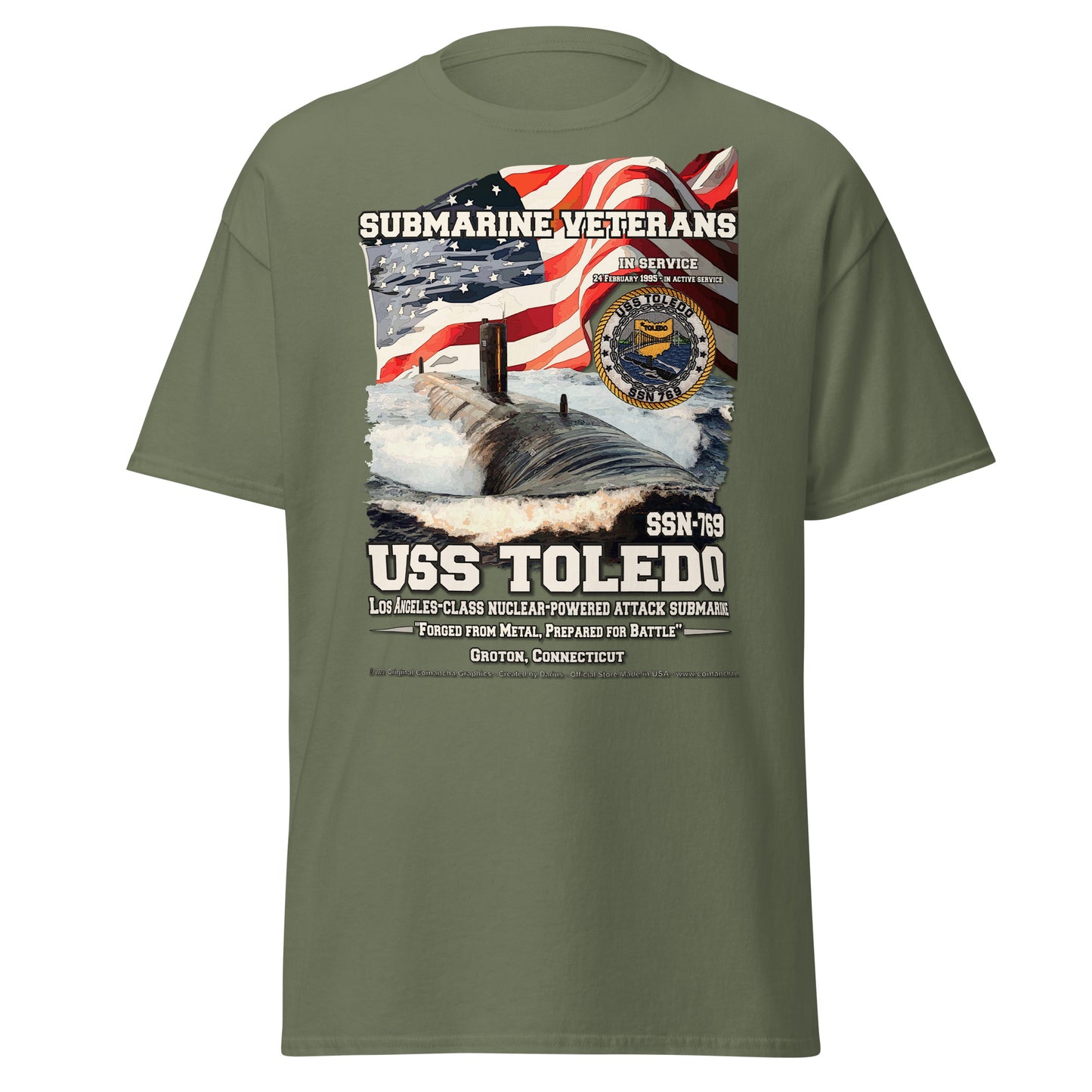 USS TOLEDO SSN-769 Submarine Veterans T-Shirt, Comancha design,