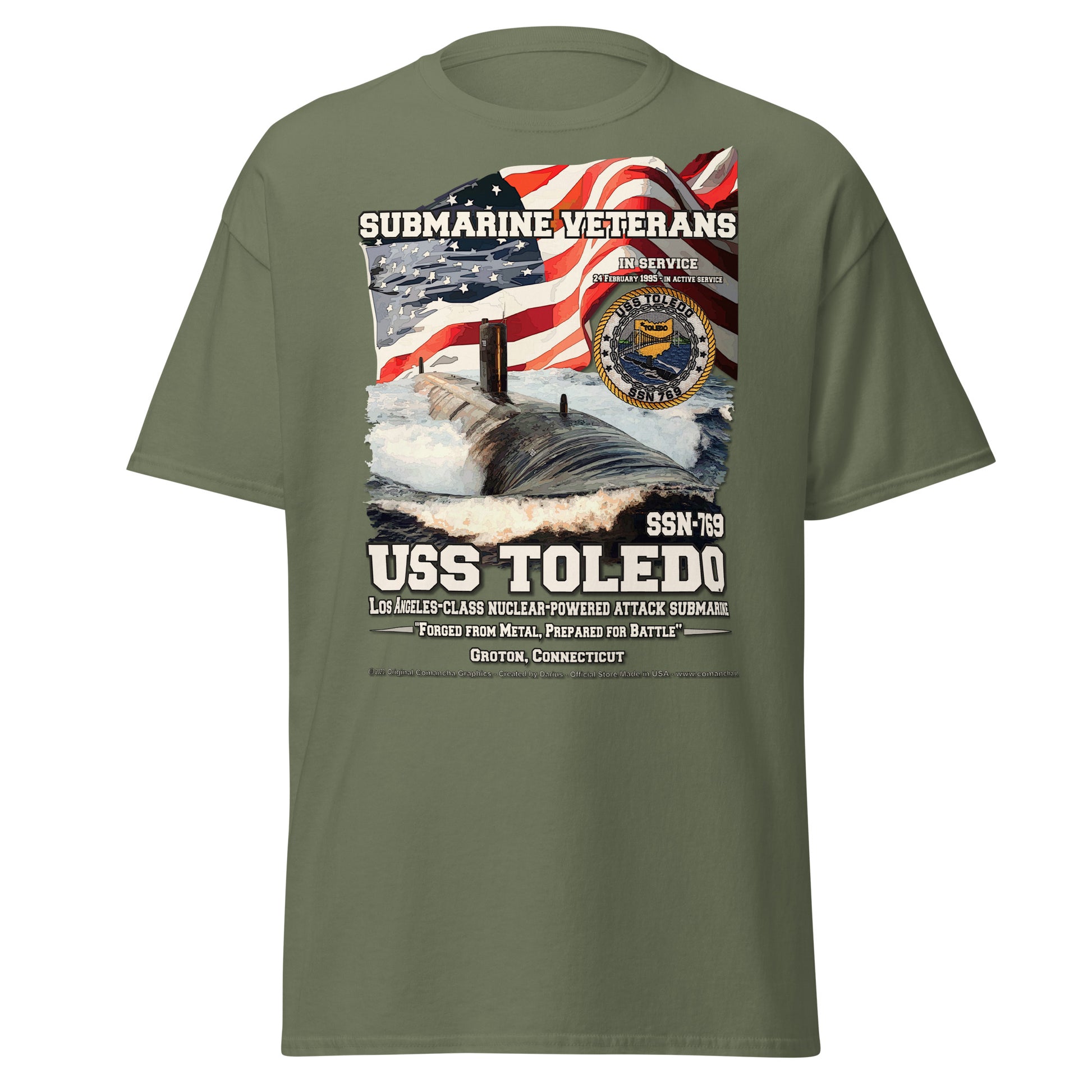 USS TOLEDO SSN-769 Submarine Veterans T-Shirt, Comancha design,
