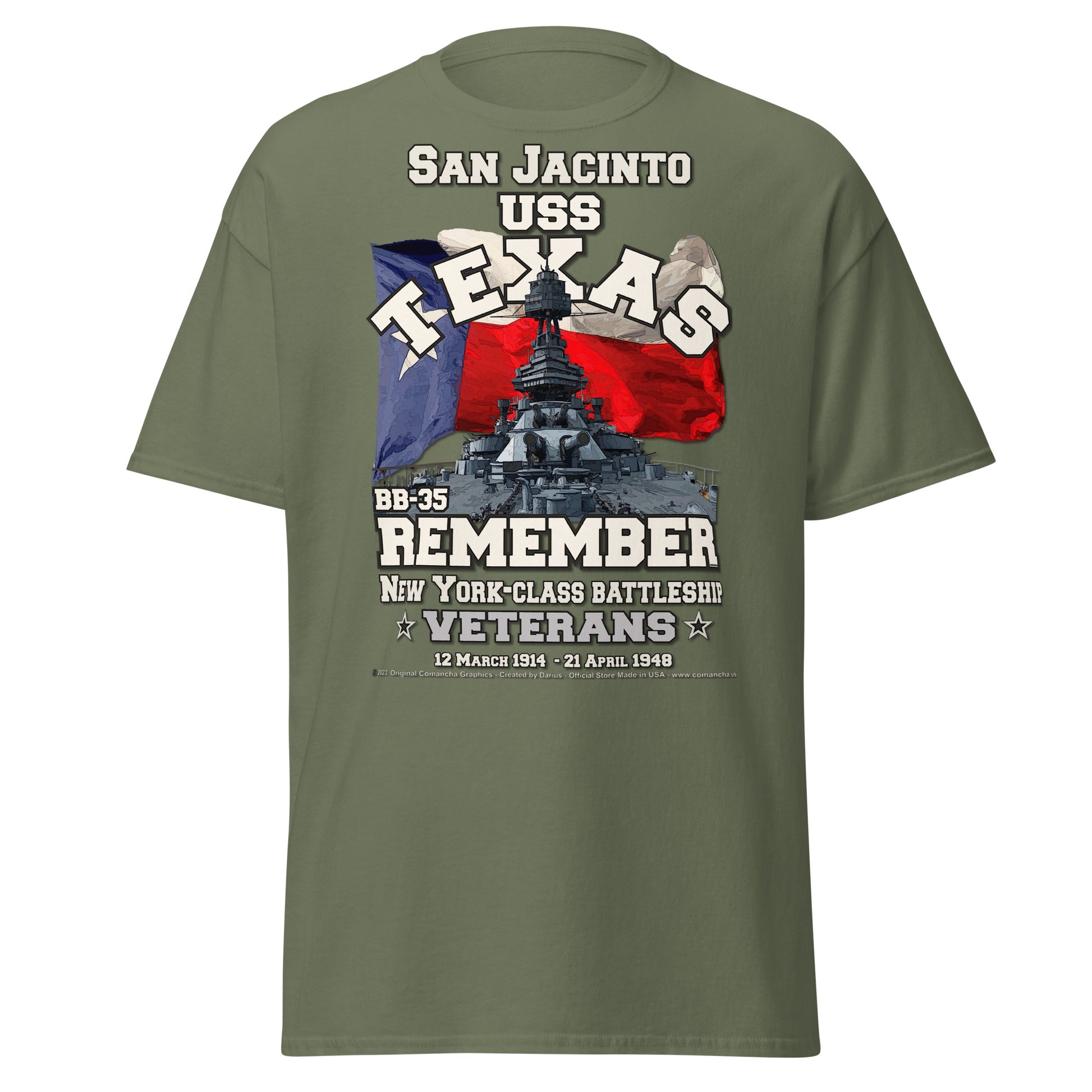 Remember USS TEXAS BB-35 Battleship Veterans classic tee, Comancha Graphics,
