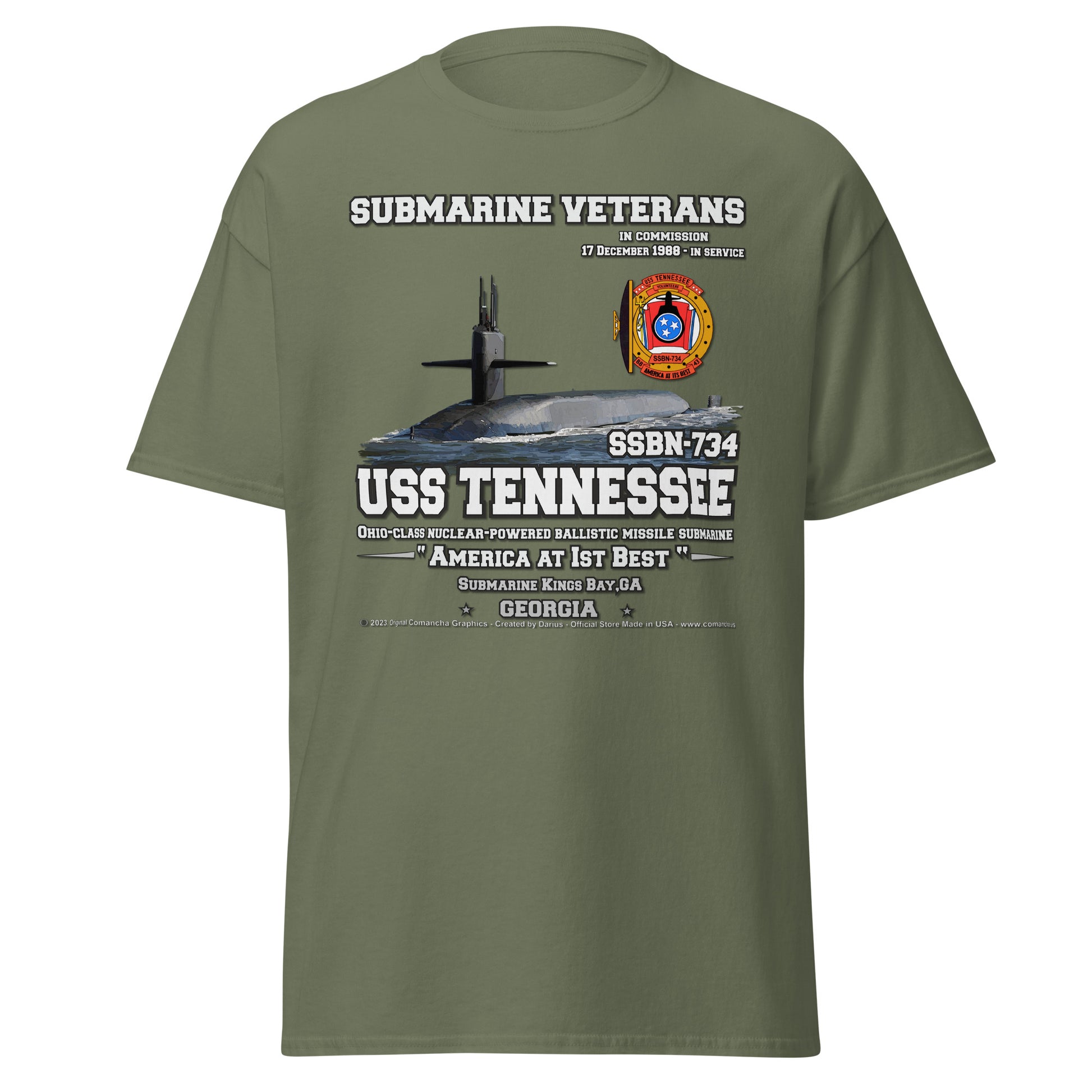 USS TENNESSEE SSN-734 Submarine Veterans T-Shirt, comancha Tees,