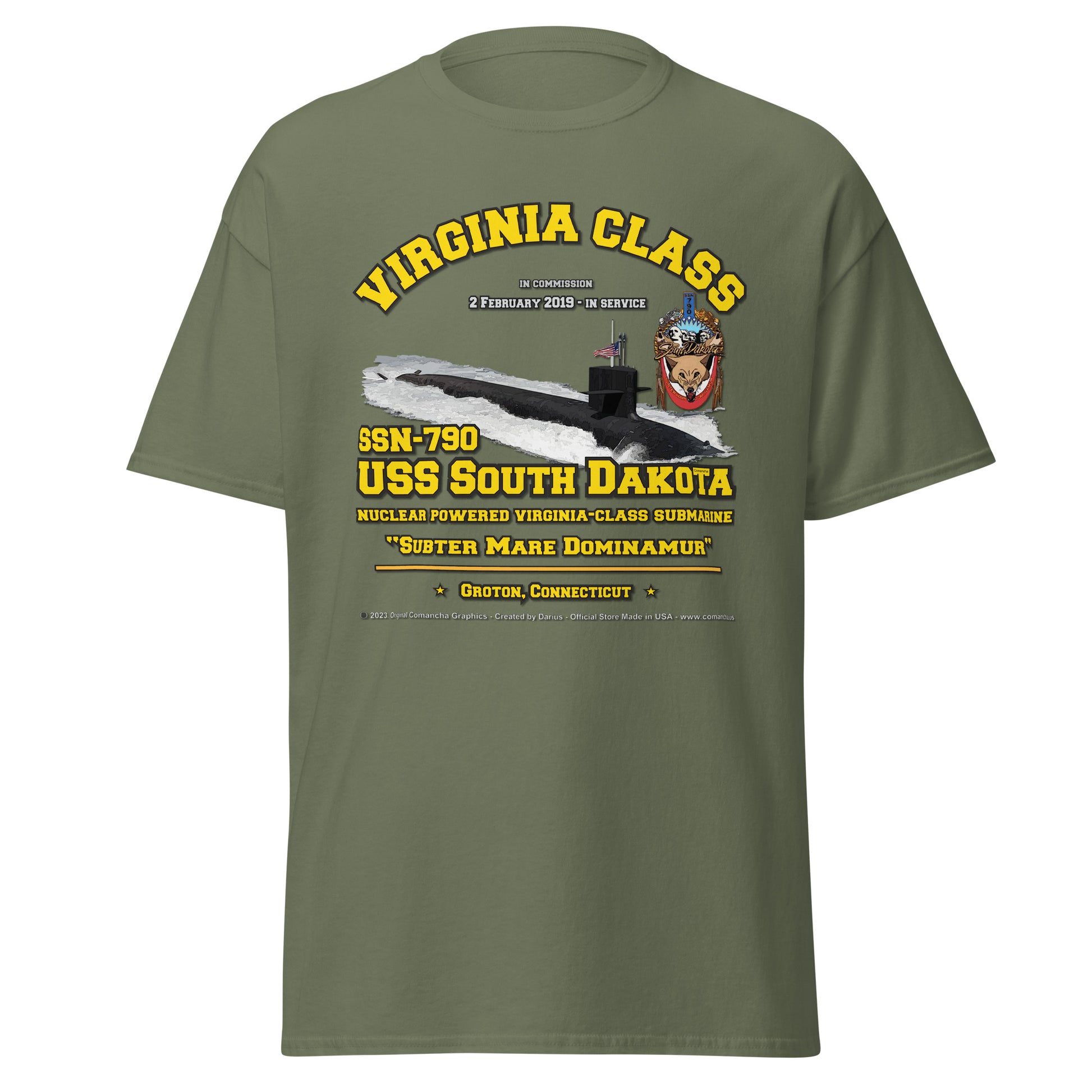 USS SOUTH DAKOTA SSN-790 Submarine Veterans T-Shirt, Comancha Navy tees,