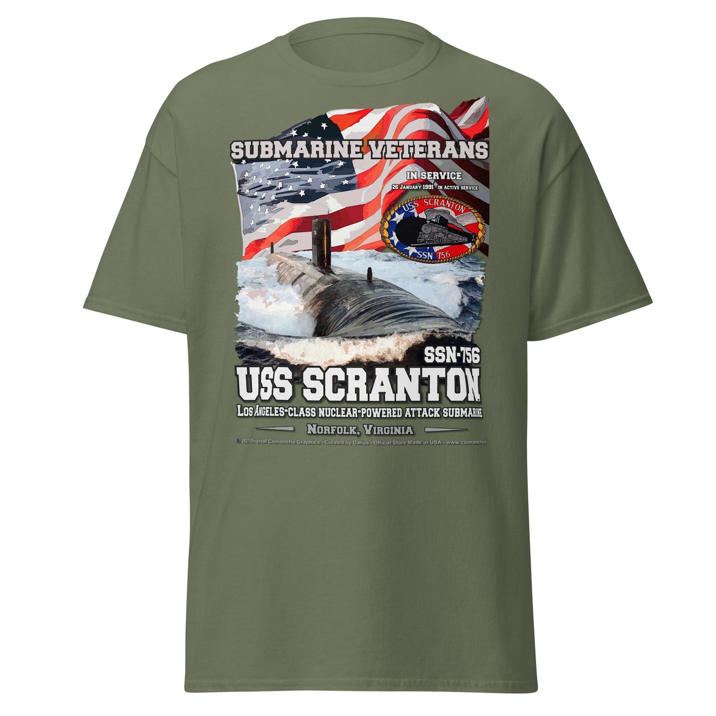 USS SCRANTON SSN-756 Submarine Veterans T-shirt, Comancha Navy T-shirts,