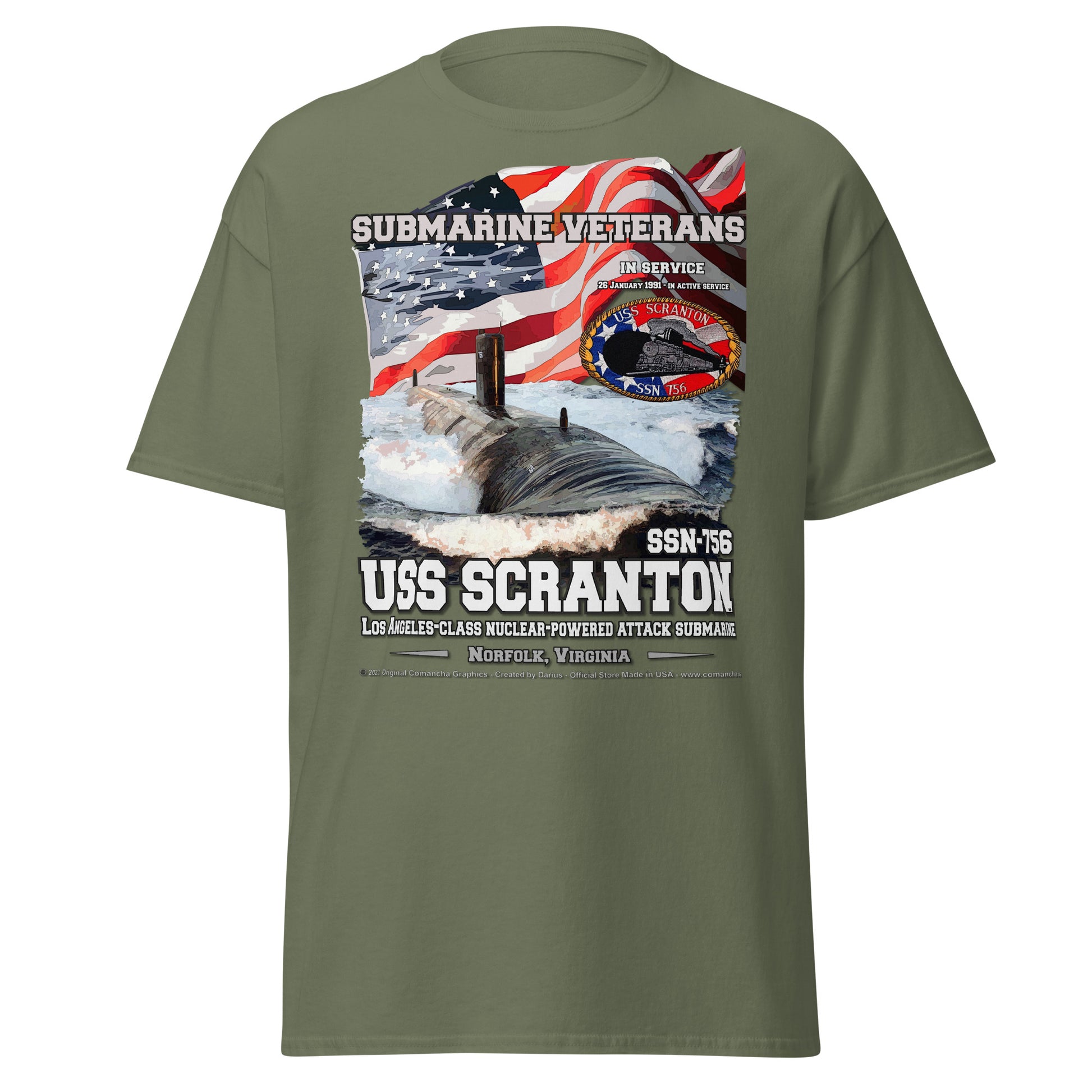 USS SCRANTON SSN-756 Submarine Veterans T-shirt, Comancha Navy T-shirts,