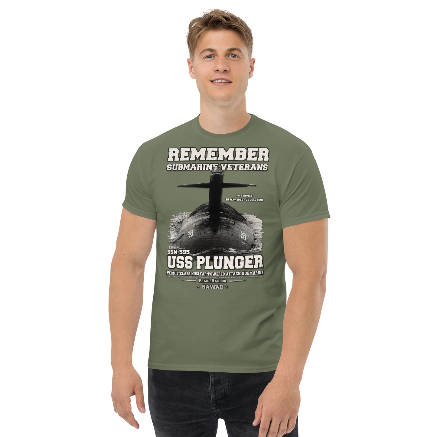 USS PLUNGER SSN-595 Submarine Veterans Classic T-Shirt, Comancha Navy T-shirts,