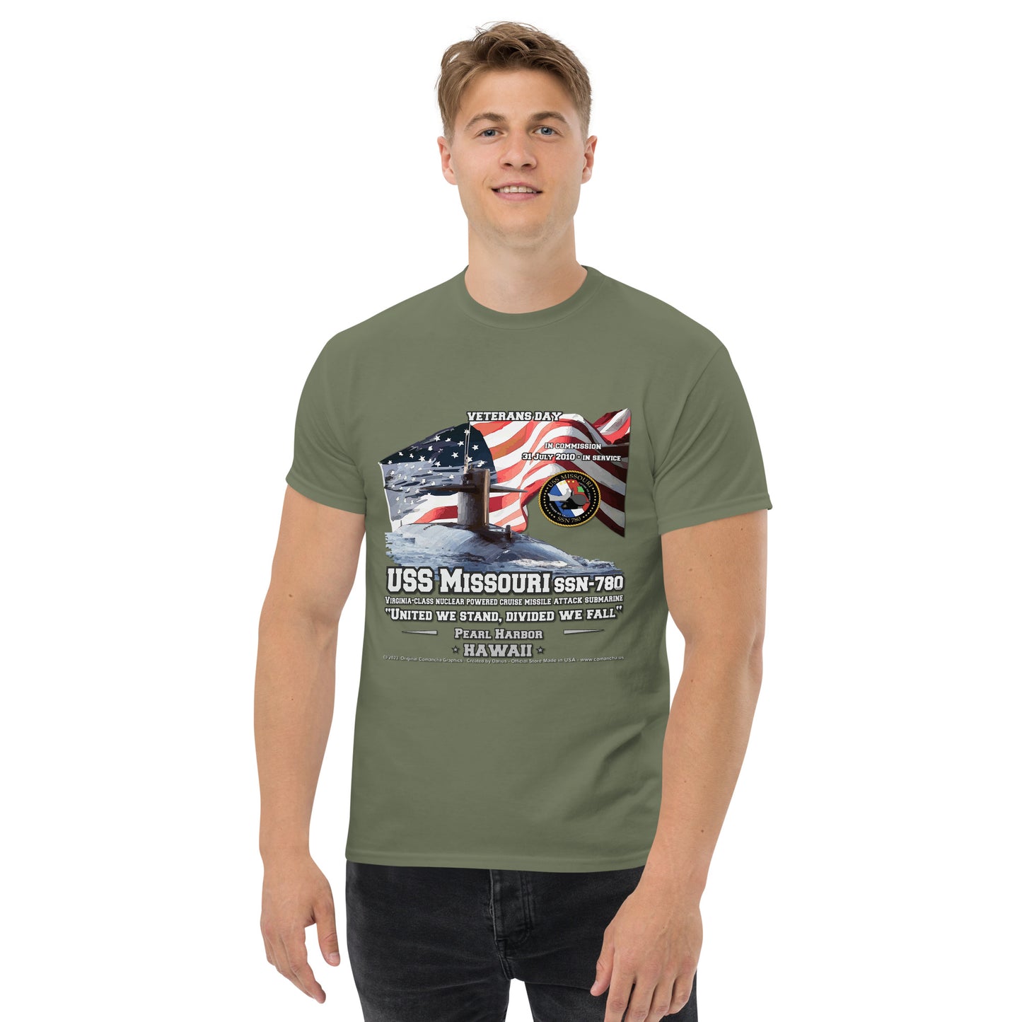 USS MISSOURI SSN-780 Submarine T-Shirt, Comancha Navy t-shirts,