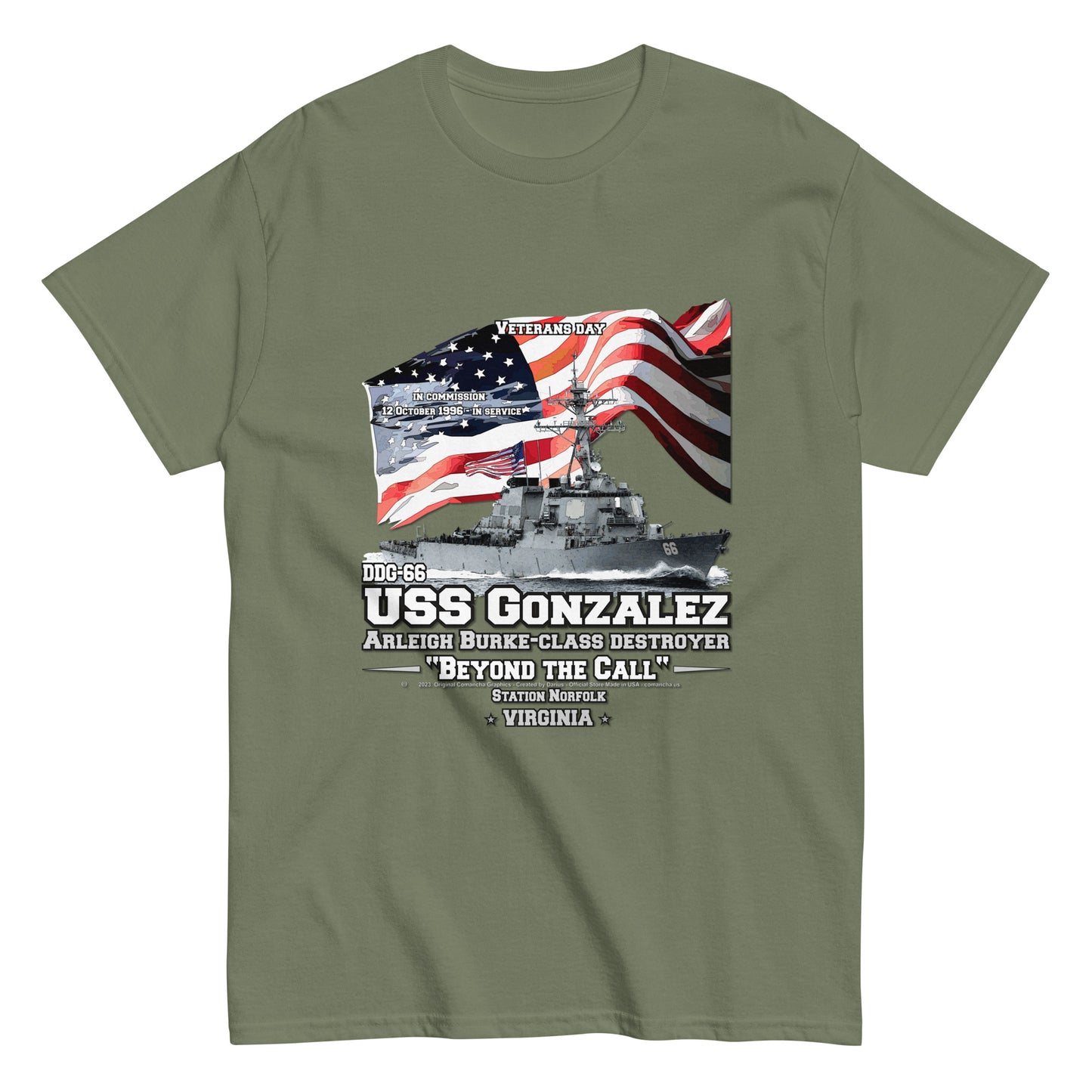 USS GONZALES DDG-66 tee, USS GONZALES DDG-66 veterans tee,USS GONZALES DDG-66 Destroyer Veterans Classic Tee, Comancha T-shirts,