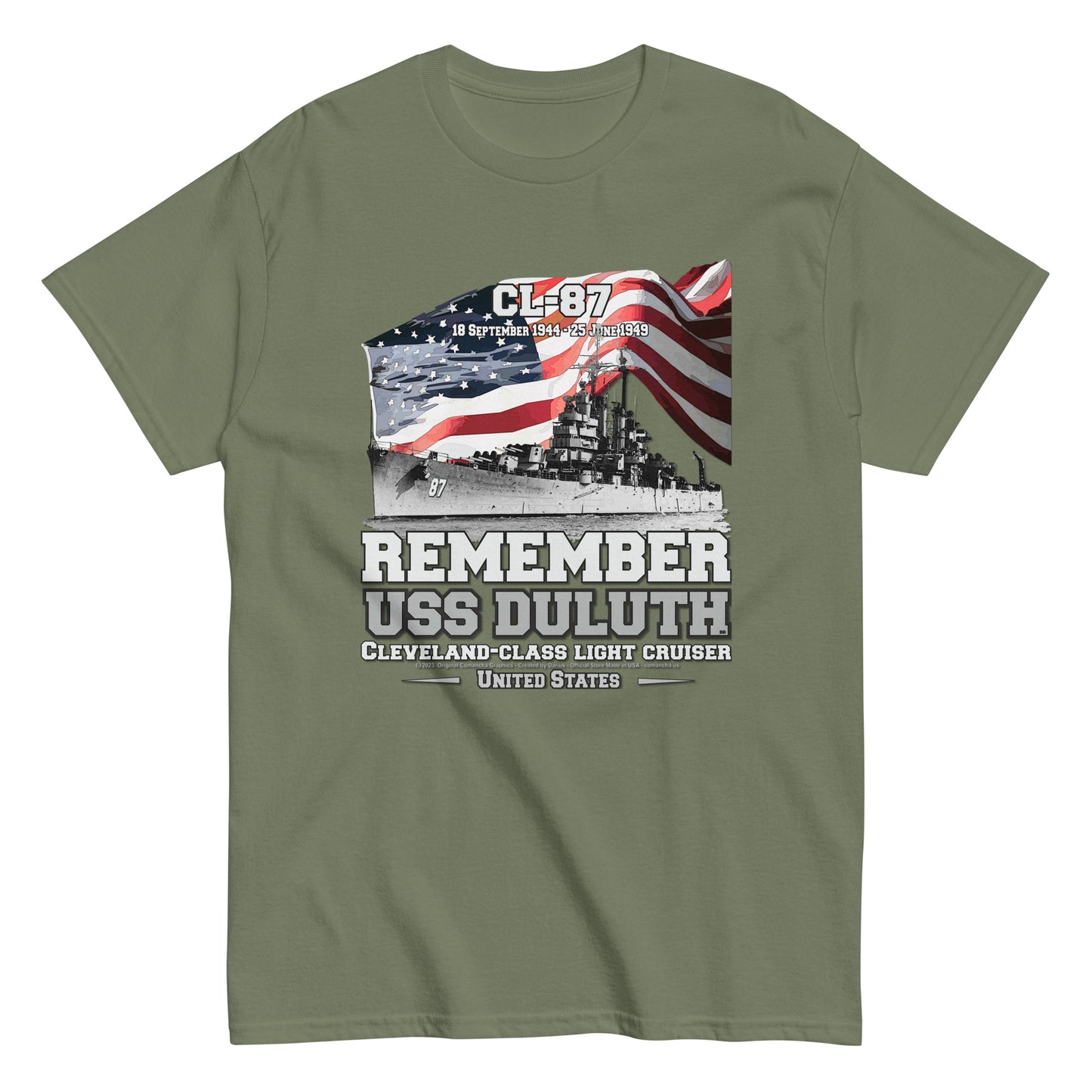 USS DULUTH CL-87 tee, USS DULUTH CL-87 Veterans tee,USS DULUTH CL-87 Light Cruiser Veterans Classic Tee, Comancha.us Online store,