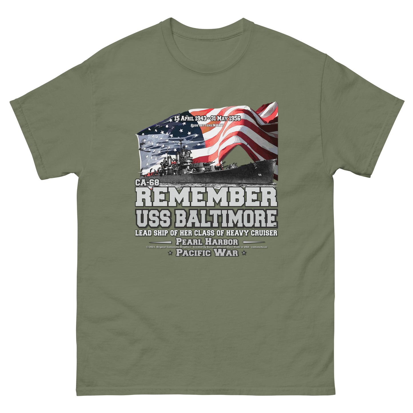 USS BALTIMORE CA-38 tee, USS BALTIMORE t-shirt, US Navy T-shirt,USS BALTIMORE CA-38 Heavy Cruiser Veterans T-shirt, Comancha Navy Tees,