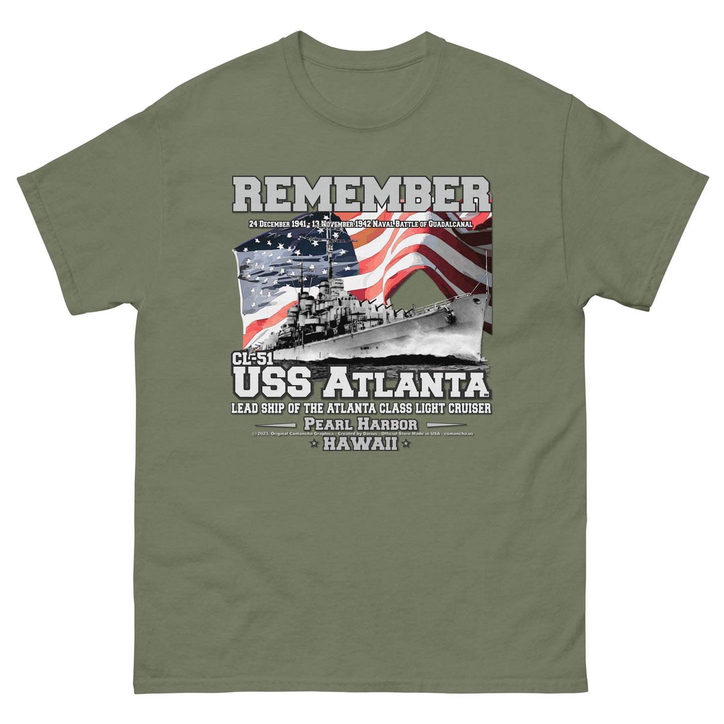 USS ATLANTA t-shirt, USS ATLANTA CL-51 t-shirt, Light Cruiser Veterans T-shirt, USS ATLANTA Vetrans T-shirts, US Navy t-shirt, Comancha Graphics,
