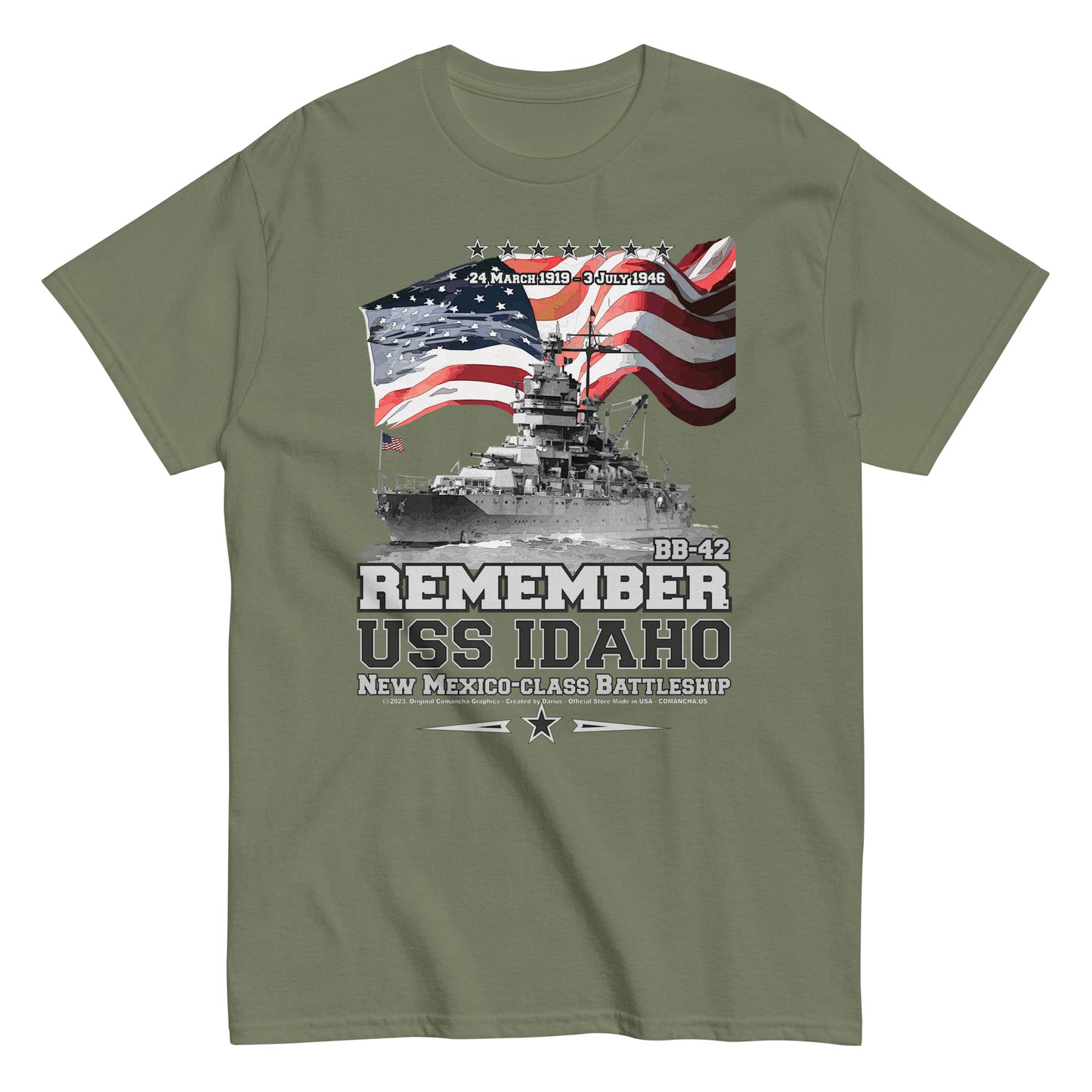 USS IDAHO BB-42 veterans tee, Remember USS IDAHO BB-42,USS IDAHO BB-42 US Navy Battleship Veterans T-shirt, Comancha Navy Veterans Tees, Comancha T-shirt Store,