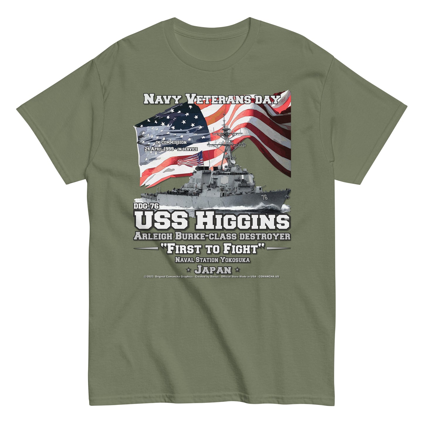 USS HIGGINS DDG-76 tee, USS HIGGINS DDG-76 T-shirt, USS HIGGINS DDG-76 US Destroyer Veterans T-shirt, US Navy Destroyer Tee, comancha T-shirt Store,
