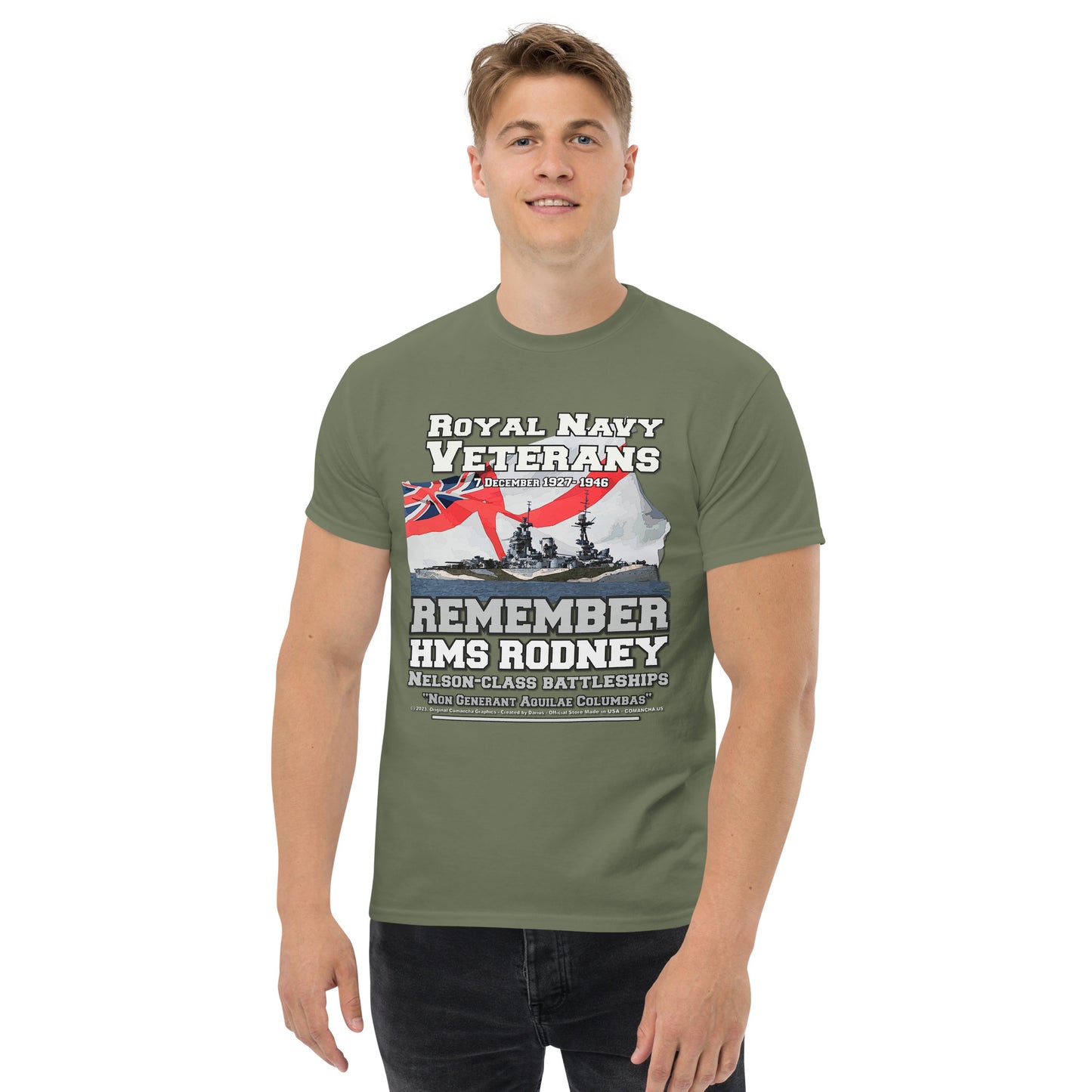HMS RODNEY tee, HMS RODNEY Royal Navy Tee,HMS RODNEY Battleship Unisex T-Shirt, HMS RODNEY T-Shirt, comancha,