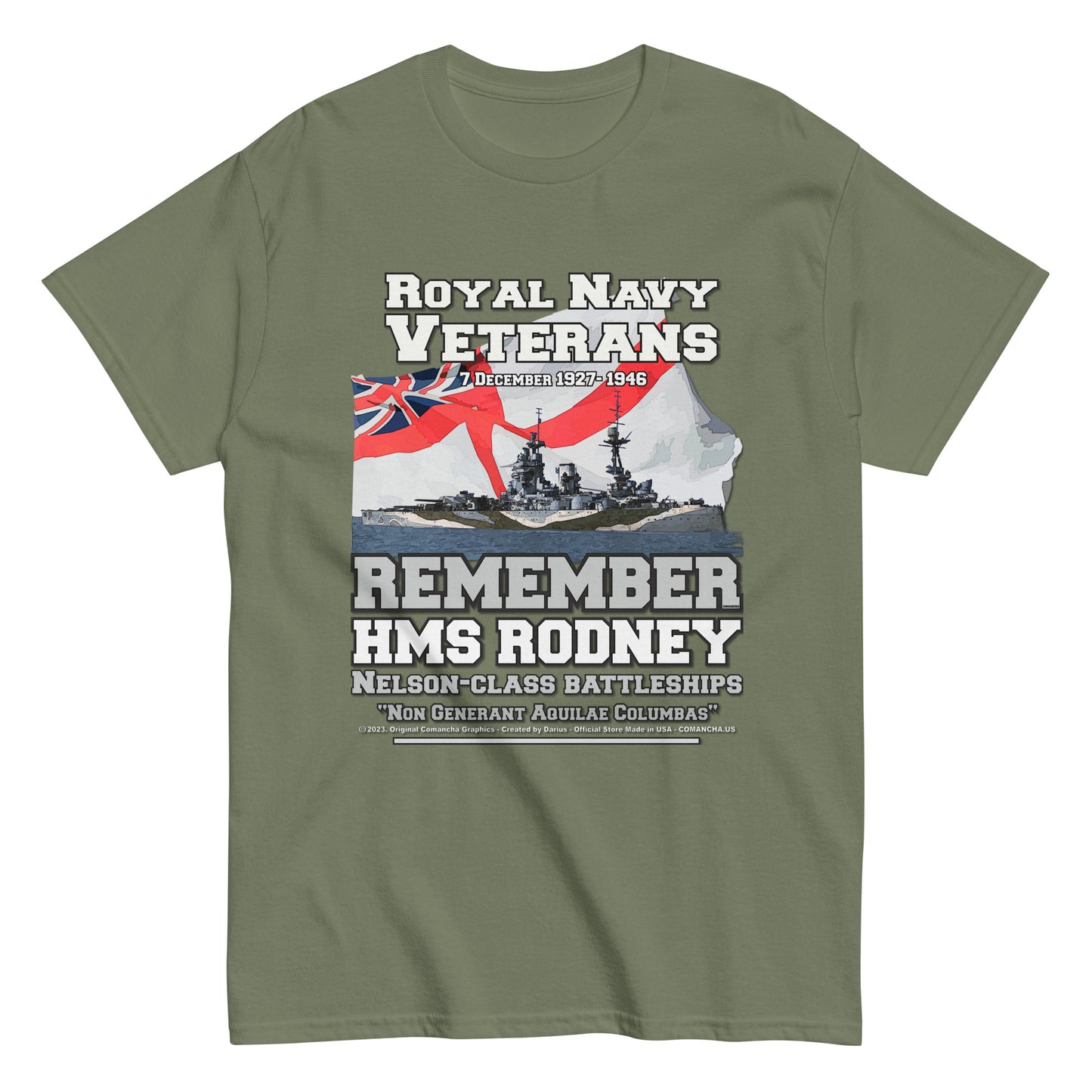 HMS RODNEY tee, HMS RODNEY Royal Navy Tee,HMS RODNEY Battleship Unisex T-Shirt, HMS RODNEY T-Shirt, comancha,