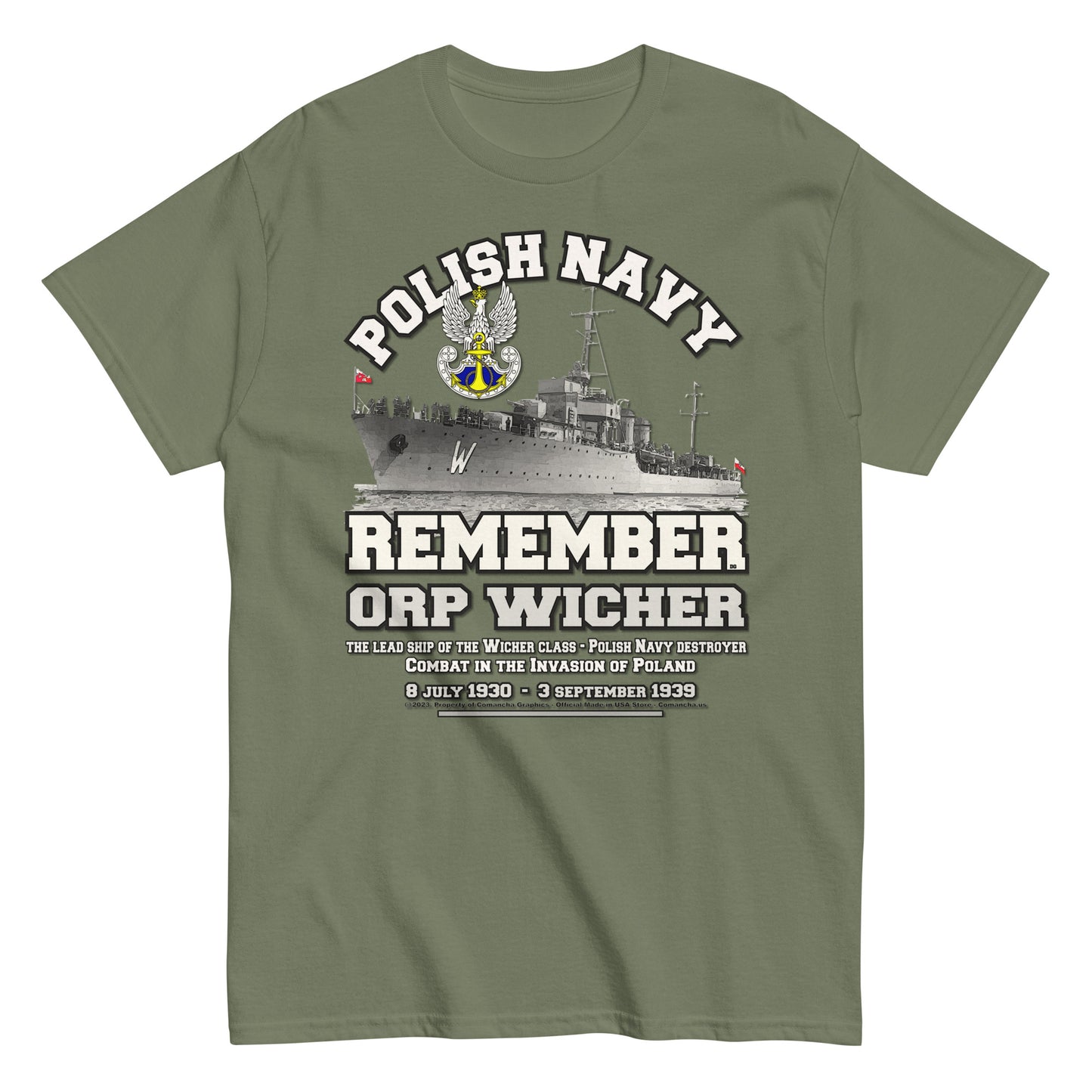 ORP WICHER tee,Polska Marynarka Wojenna t-shirt, ORP WICHER Polish Navy t-shirt, Comancha Graphics tee,